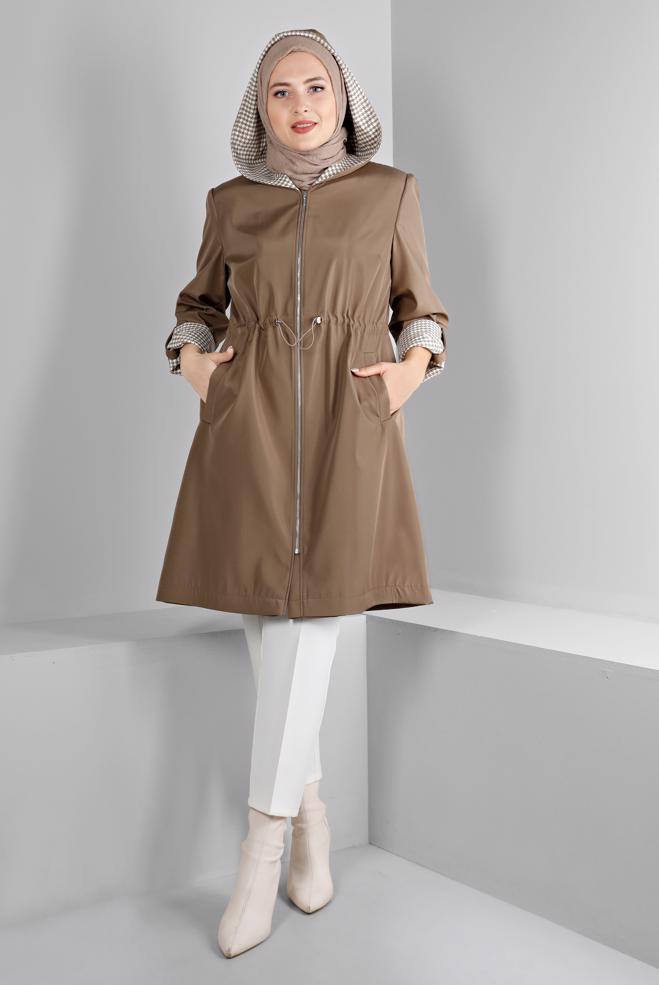 Hijab clothing MINK SHOULDER PADDED TRENCH-COAT 10696 - ALVİNA