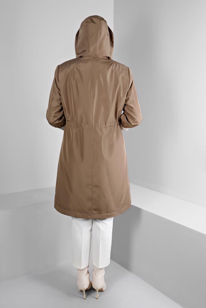 Hijab clothing MINK SHOULDER PADDED TRENCH-COAT 10696 - ALVİNA