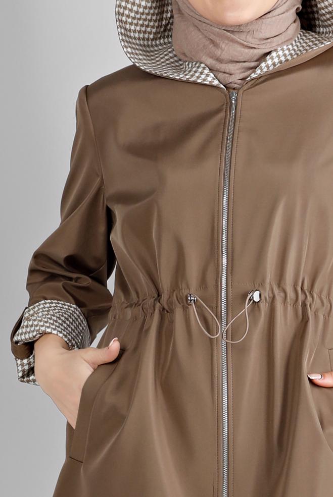 Hijab clothing MINK SHOULDER PADDED TRENCH-COAT 10696 - ALVİNA