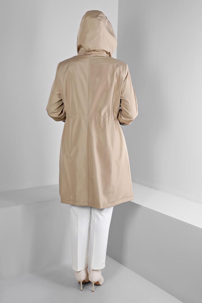 Hijab clothing BEIGE SHOULDER PADDED TRENCH-COAT 10696 - ALVİNA