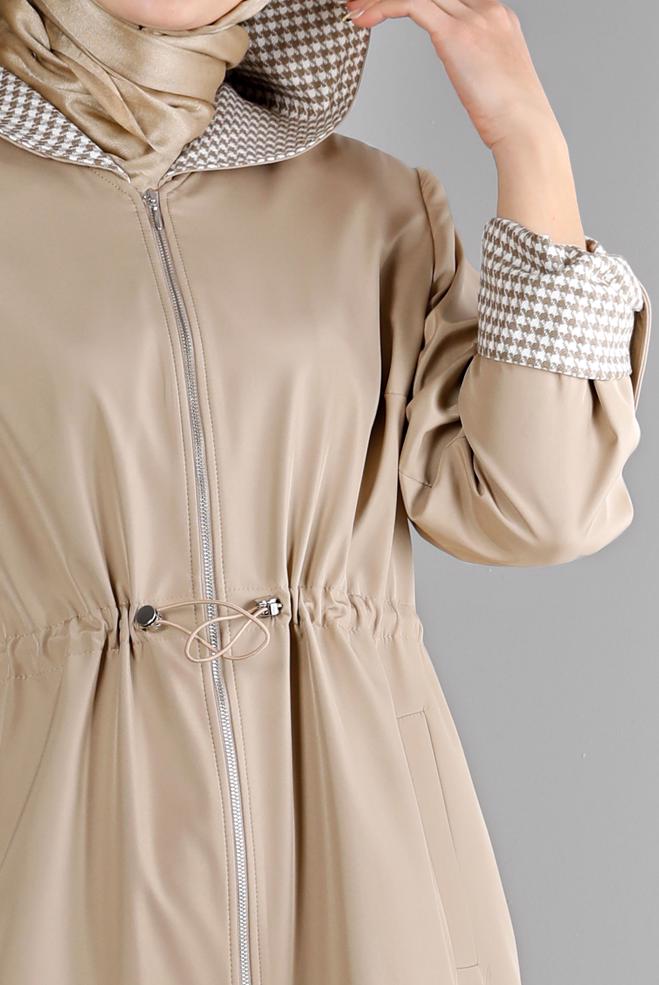 Hijab clothing BEIGE SHOULDER PADDED TRENCH-COAT 10696 - ALVİNA