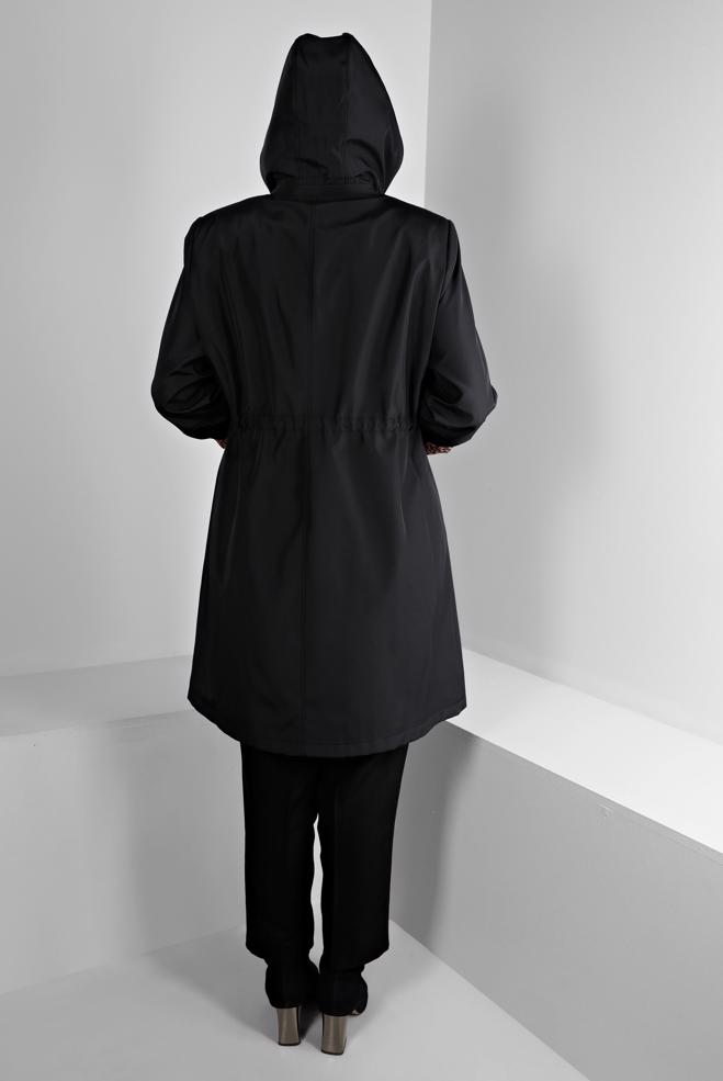 Hijab clothing BLACK SHOULDER PADDED TRENCH-COAT 10697 - ALVİNA