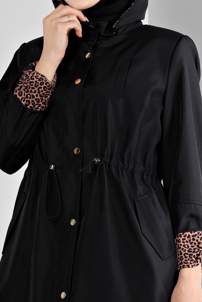 Hijab clothing BLACK SHOULDER PADDED TRENCH-COAT 10697 - ALVİNA