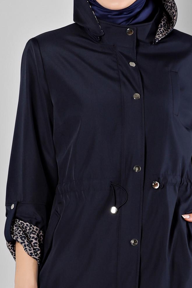 Hijab clothing NAVY BLUE SHOULDER PADDED TRENCH-COAT 10697 - ALVİNA