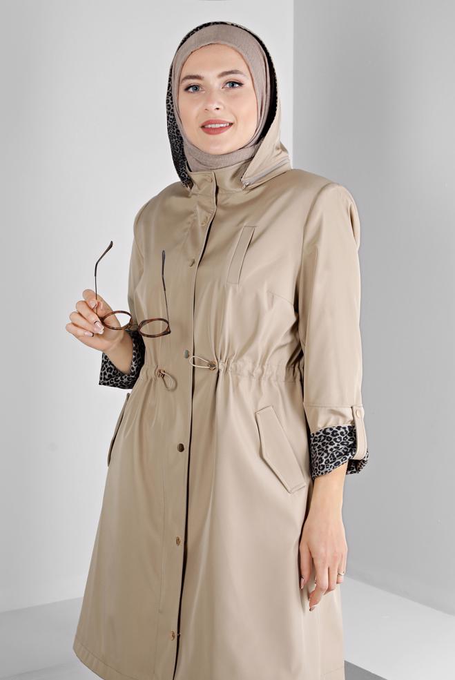 Hijab clothing BEIGE SHOULDER PADDED TRENCH-COAT 10697 - ALVİNA