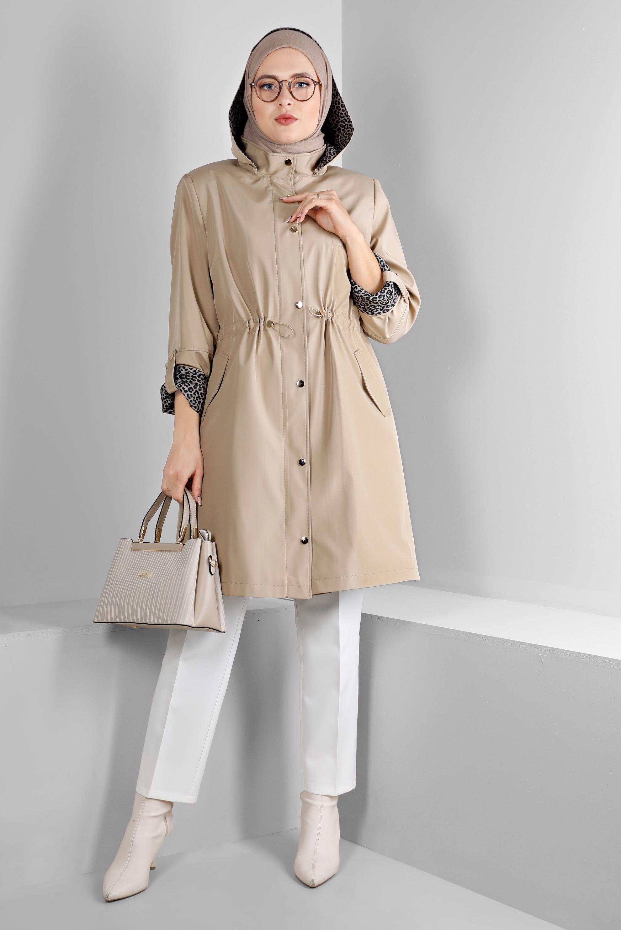 Hijab clothing BEIGE SHOULDER PADDED TRENCH-COAT 10697