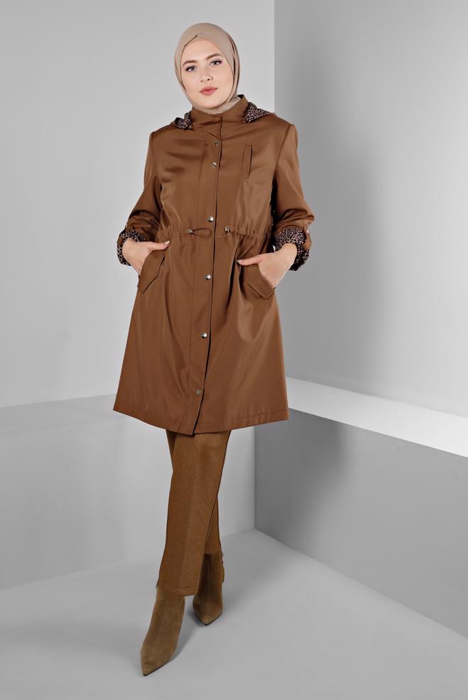 Hijab clothing BROWN SHOULDER PADDED TRENCH-COAT 10697 - ALVİNA