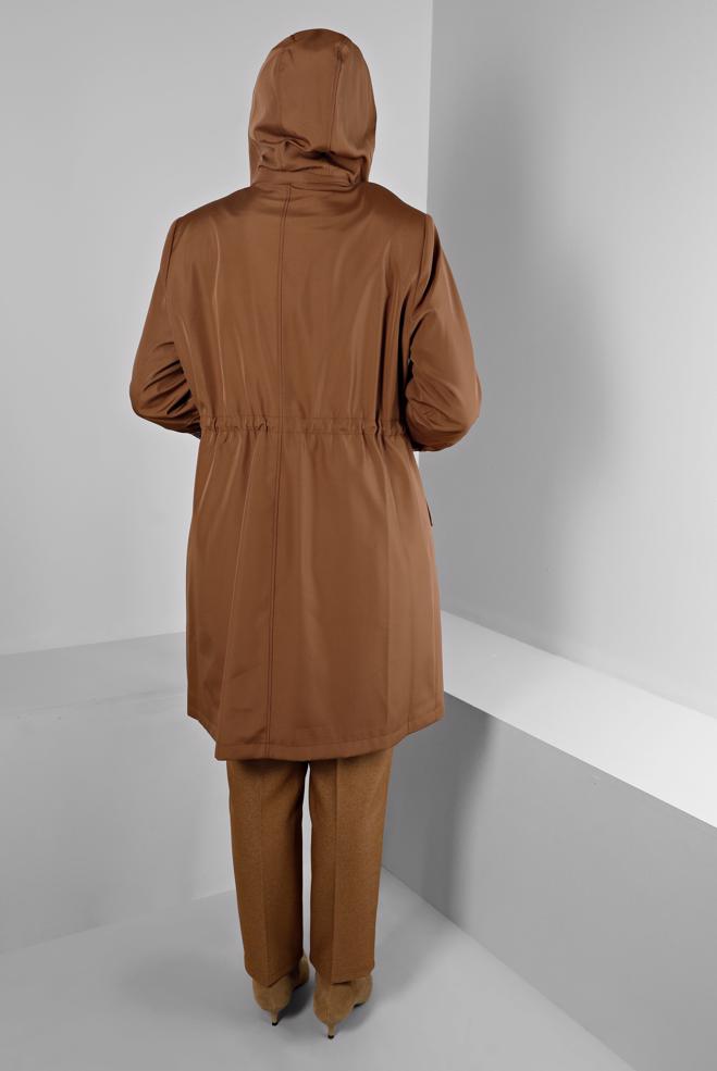 Hijab clothing BROWN SHOULDER PADDED TRENCH-COAT 10697 - ALVİNA