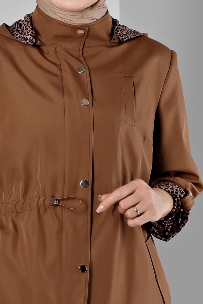 Hijab clothing BROWN SHOULDER PADDED TRENCH-COAT 10697 - ALVİNA