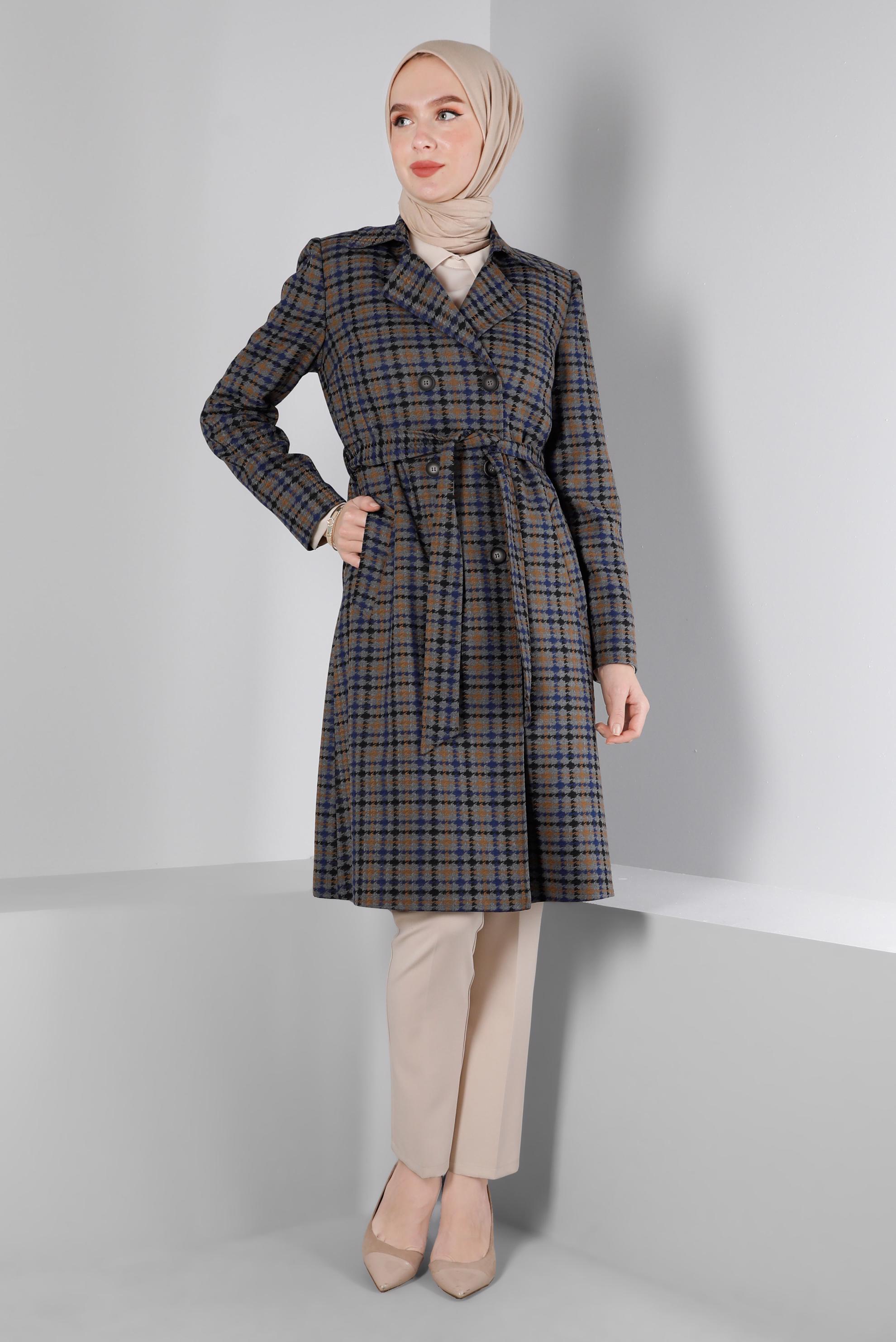 Hijab clothing GREY PATTERNED BELTED TRENCH COAT 10698