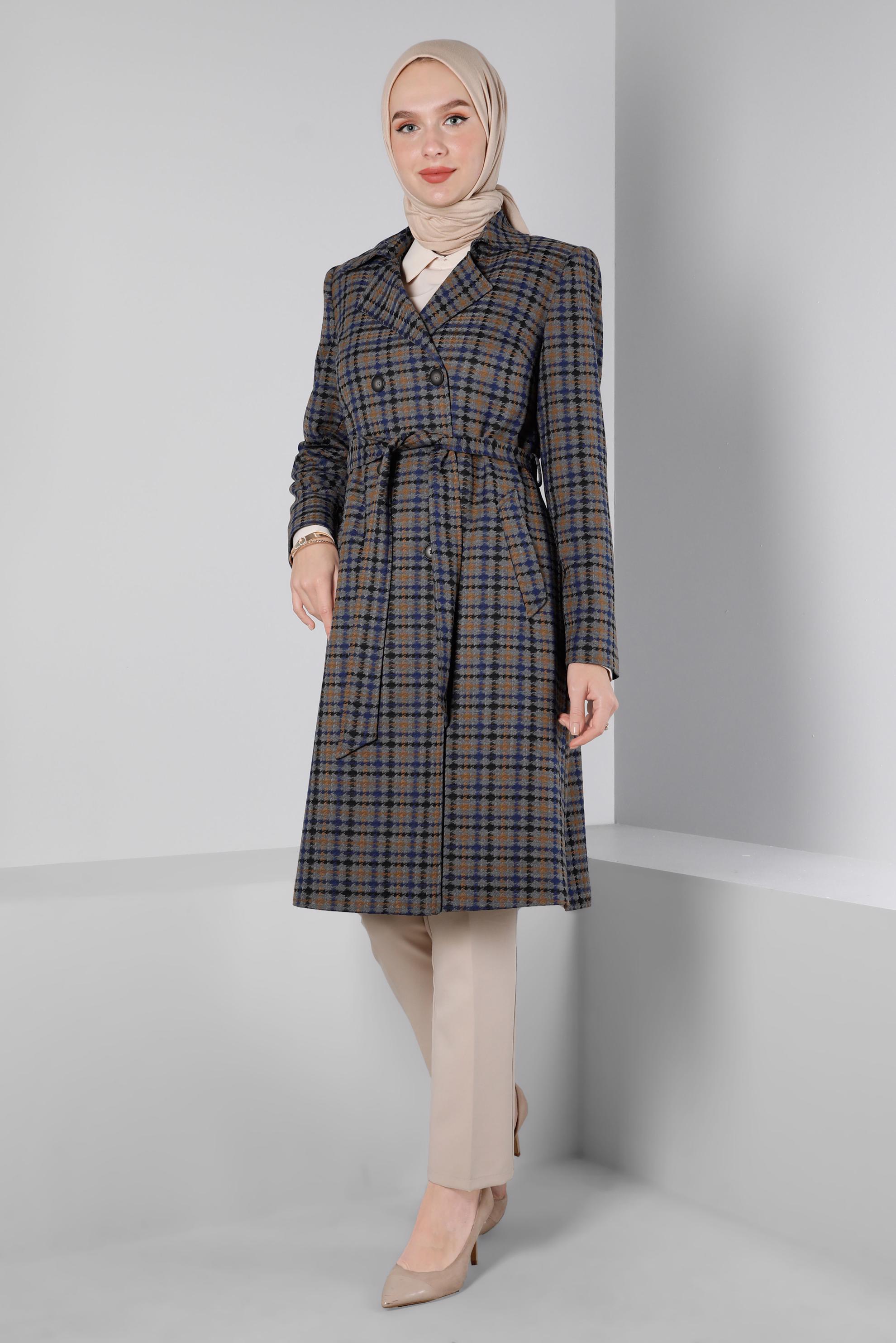 Hijab clothing GREY PATTERNED BELTED TRENCH COAT 10698