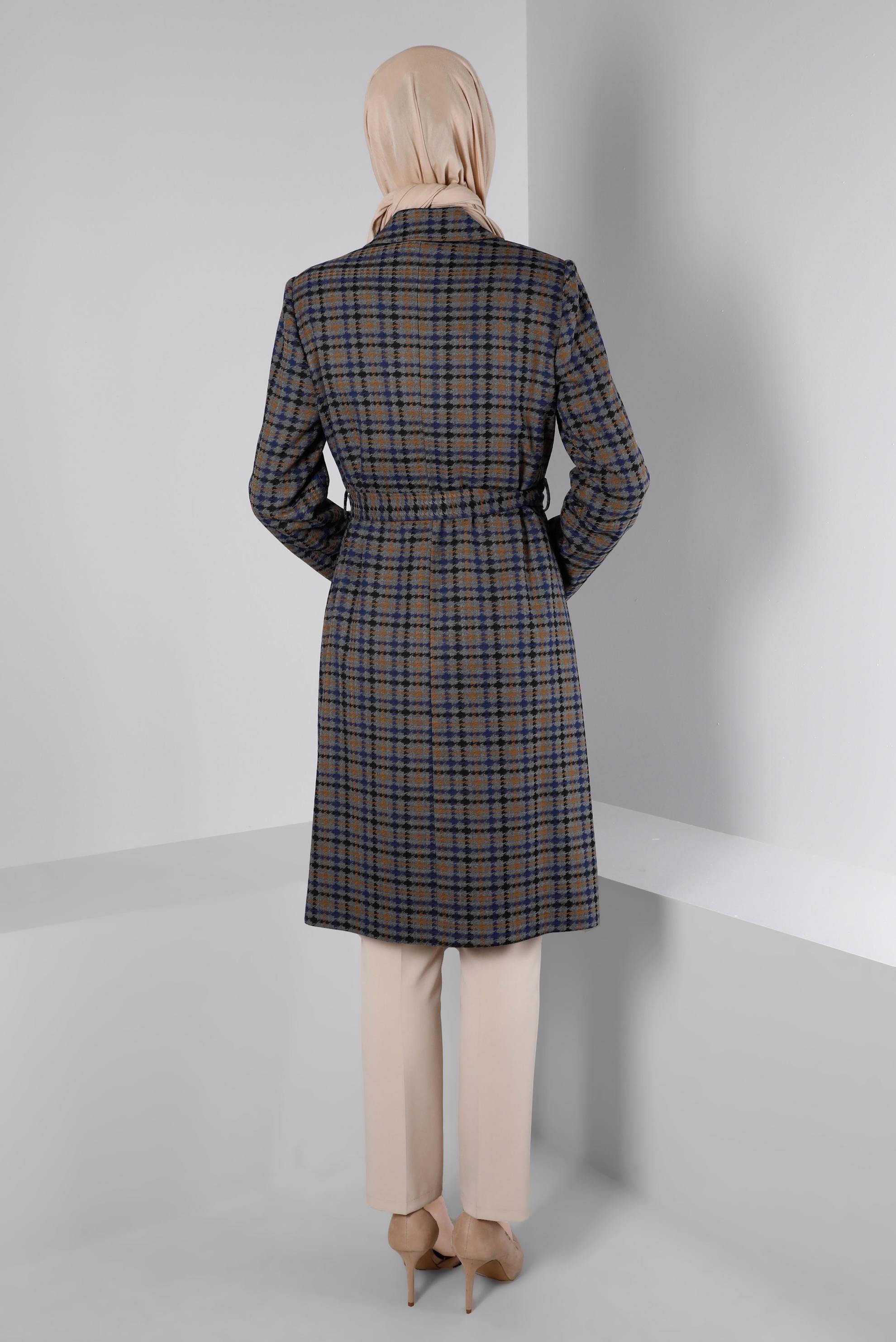 Hijab clothing GREY PATTERNED BELTED TRENCH COAT 10698