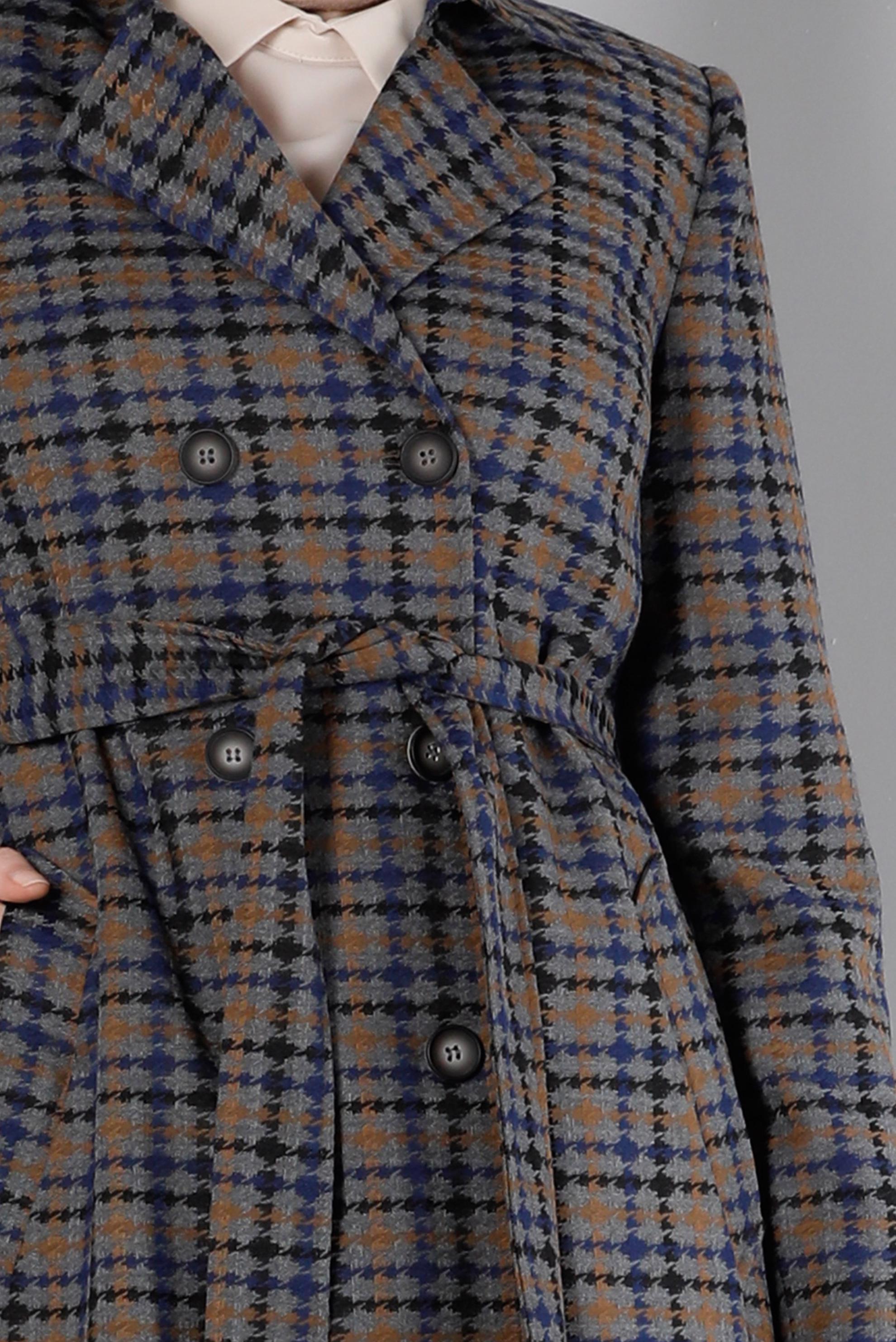 Hijab clothing GREY PATTERNED BELTED TRENCH COAT 10698