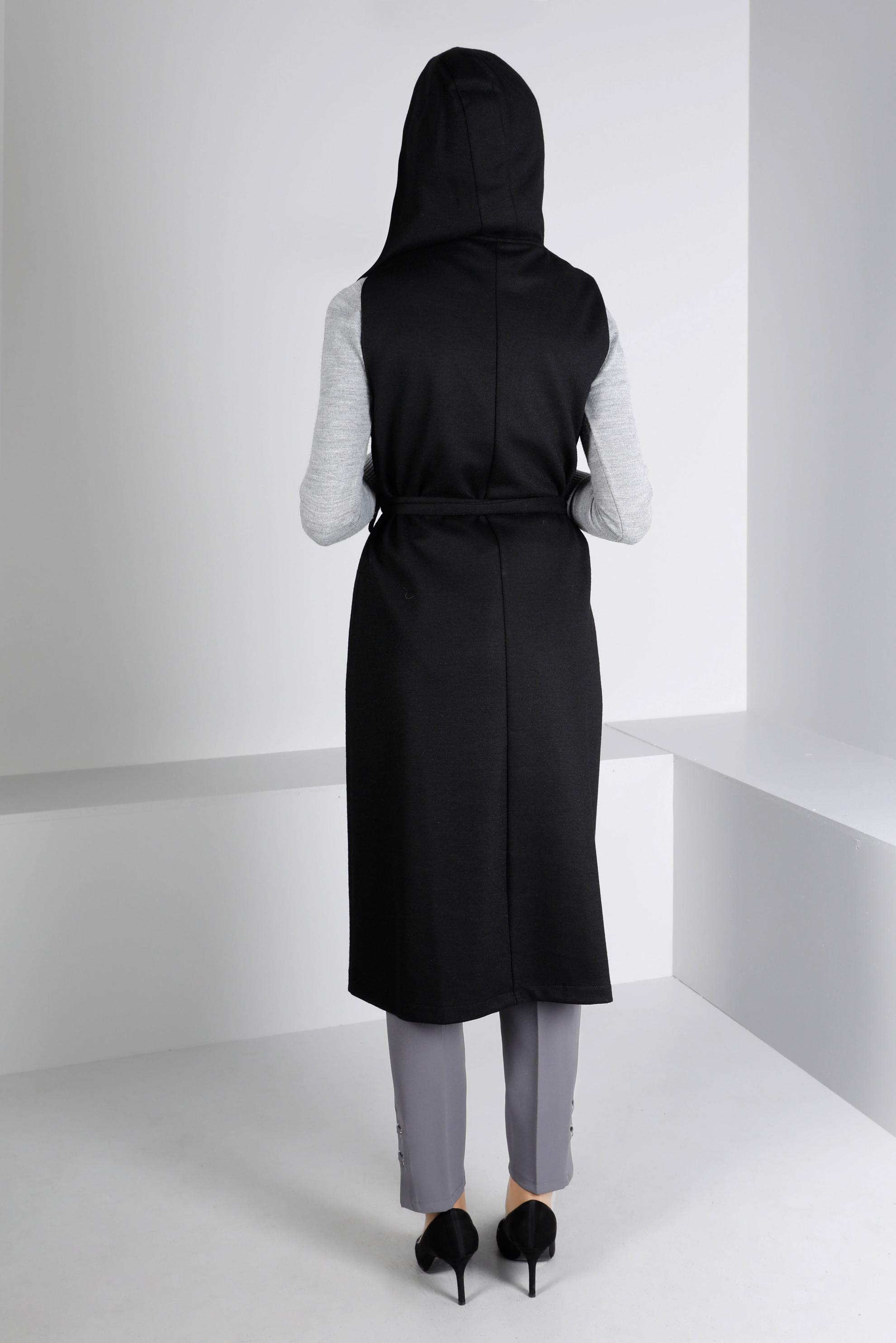 Vêtements hijab NOIR GILET À CAPUCHE ET CEINTURÉ 43432