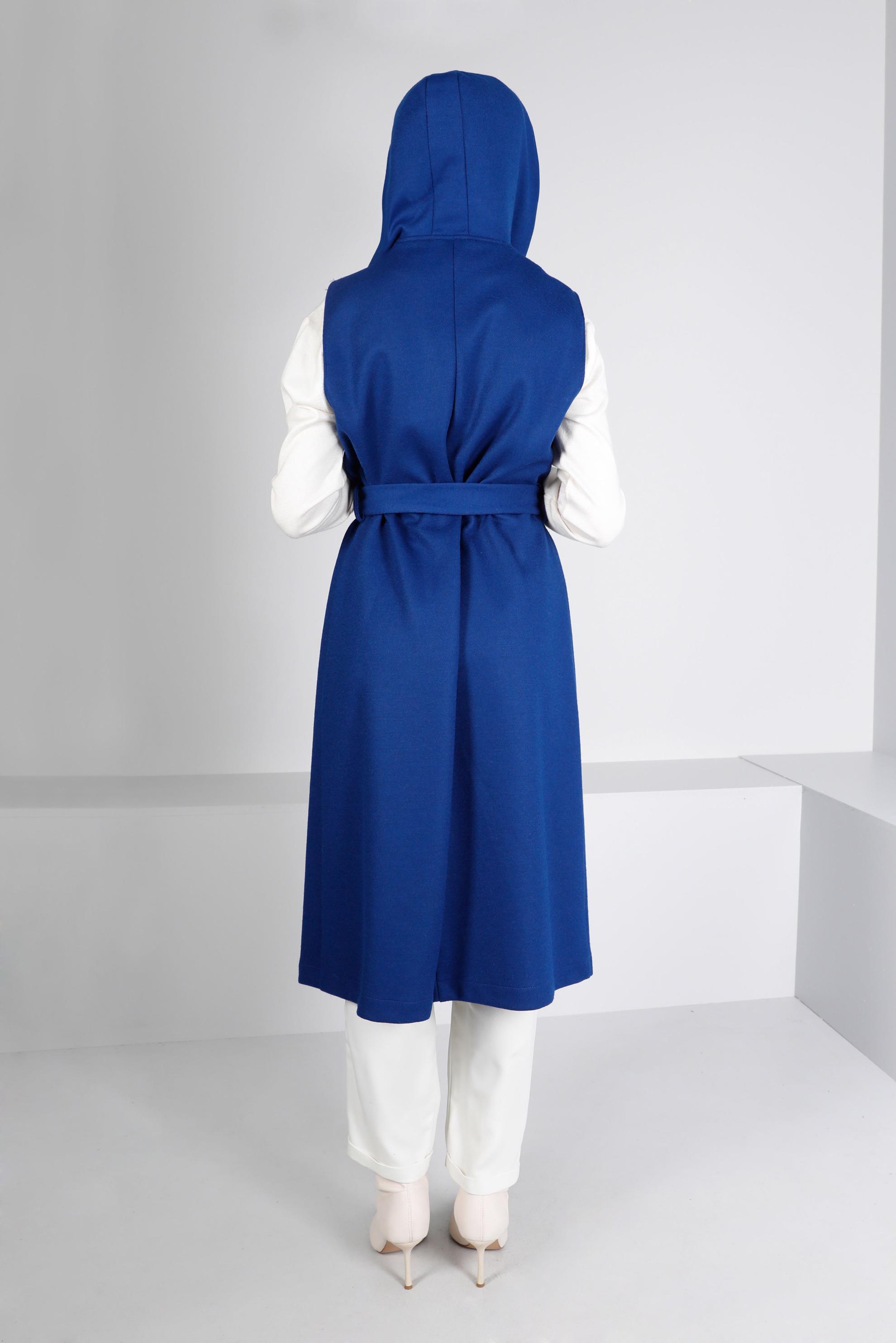 Tesettür giyim LACİVERT KAPÜŞONLU KUŞAKLI YELEK 43432 