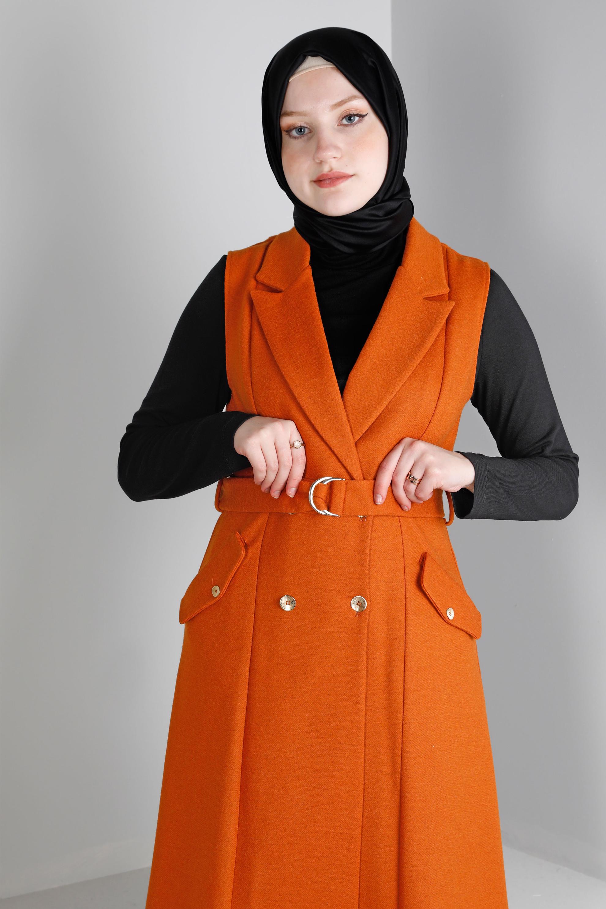 Vêtements hijab ORANGE GILET CEINTURÉ DOUBLE BOUTONNAGE 43433