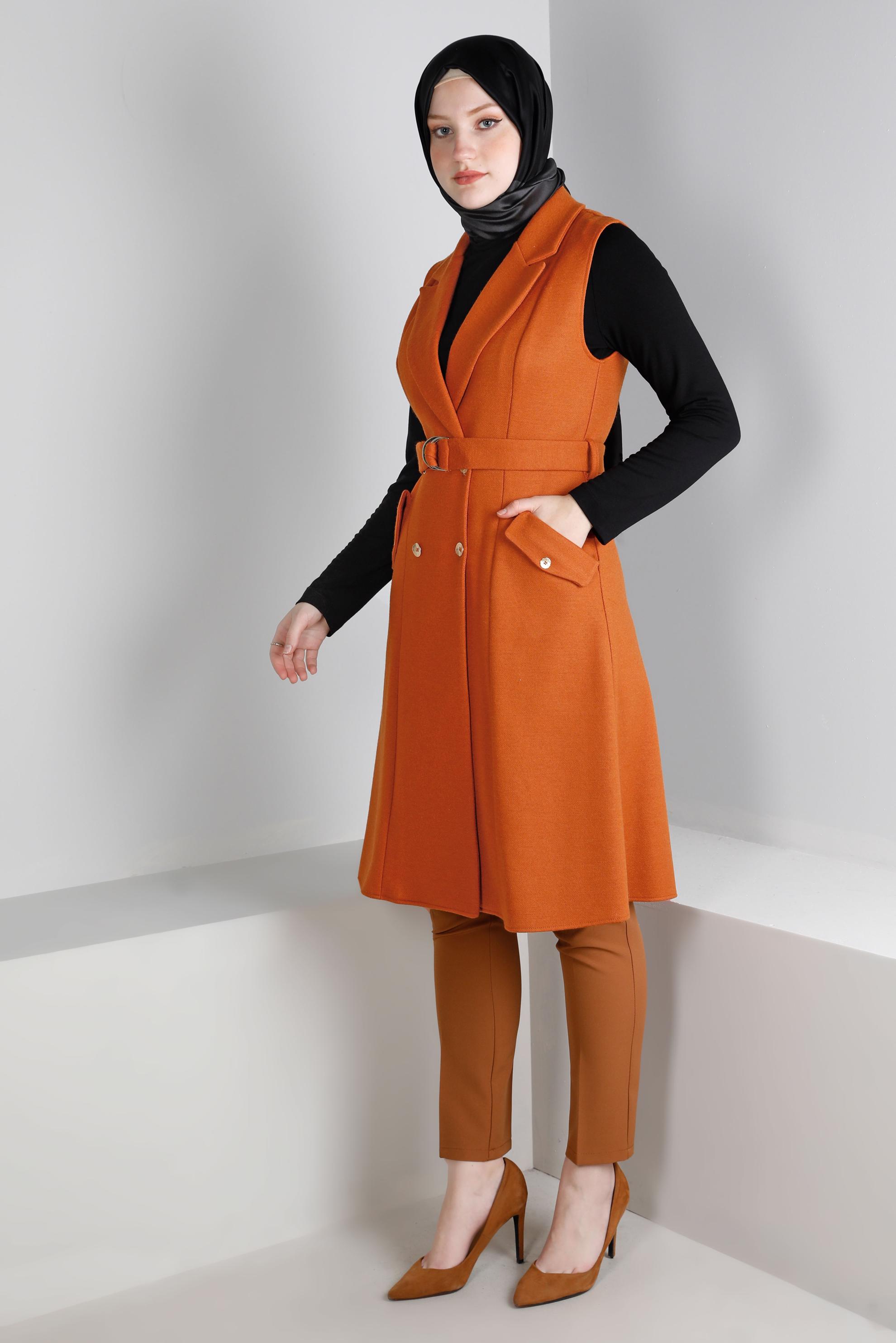 Vêtements hijab ORANGE GILET CEINTURÉ DOUBLE BOUTONNAGE 43433