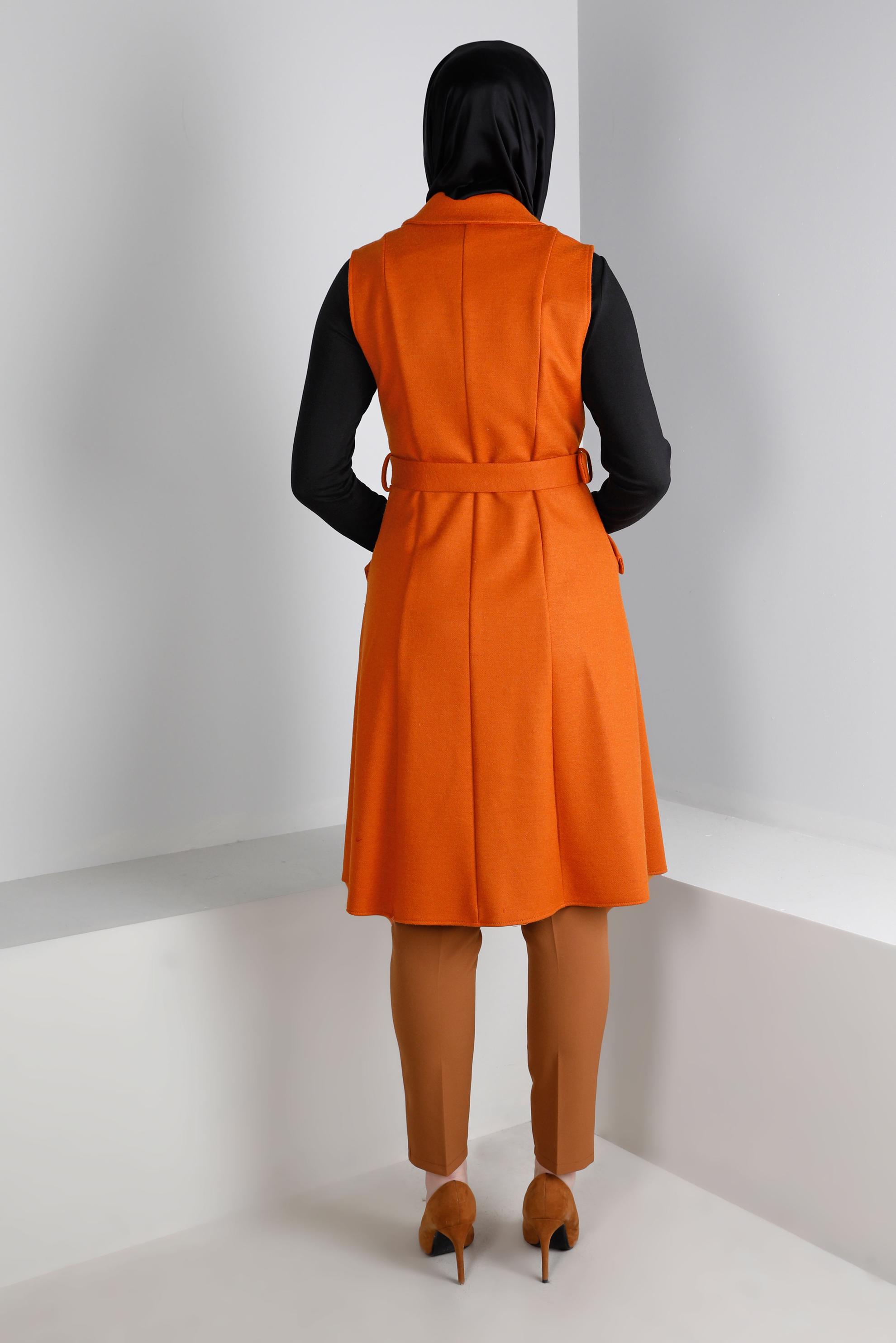 Vêtements hijab ORANGE GILET CEINTURÉ DOUBLE BOUTONNAGE 43433