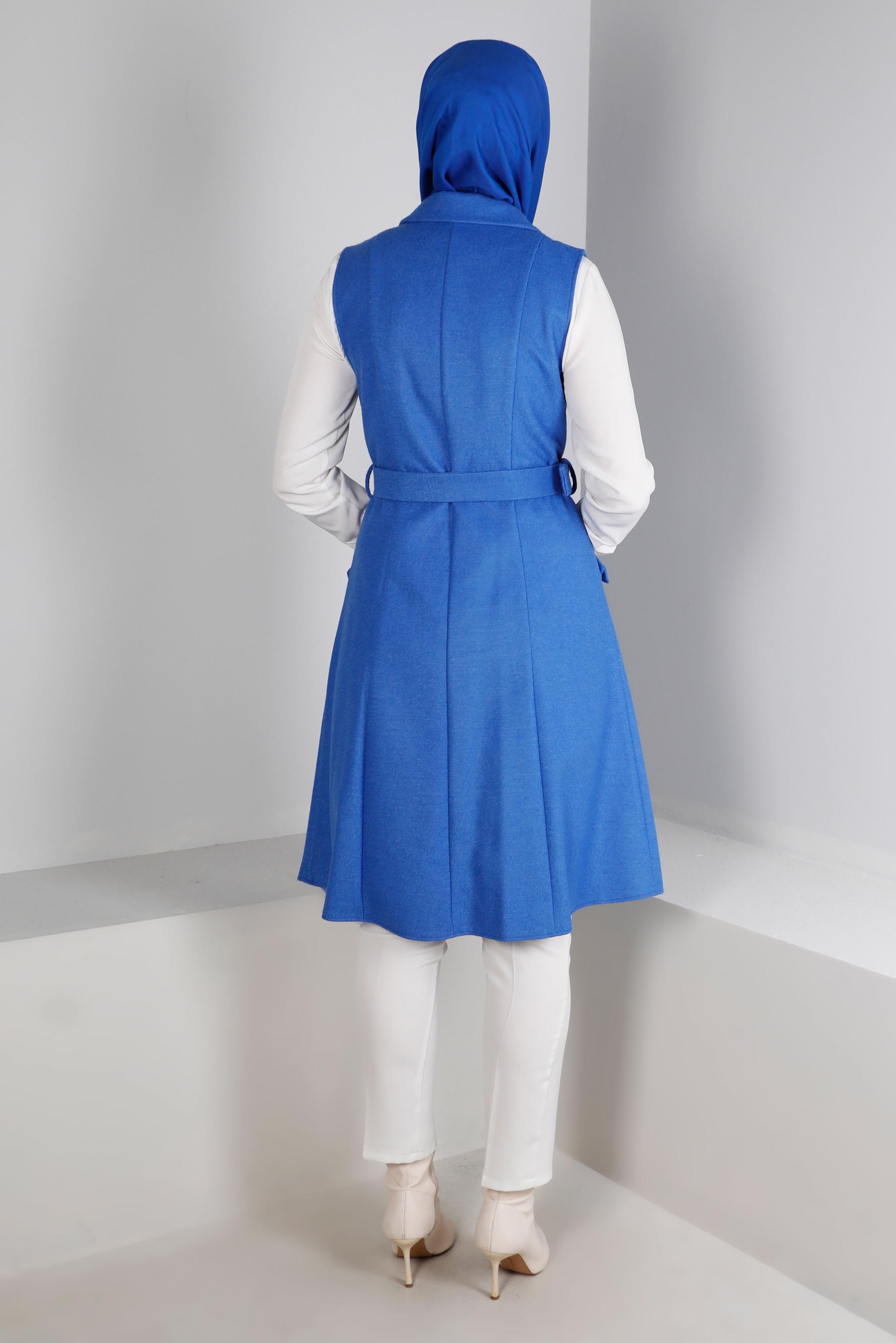 Vêtements hijab BLEU GILET CEINTURÉ DOUBLE BOUTONNAGE 43433