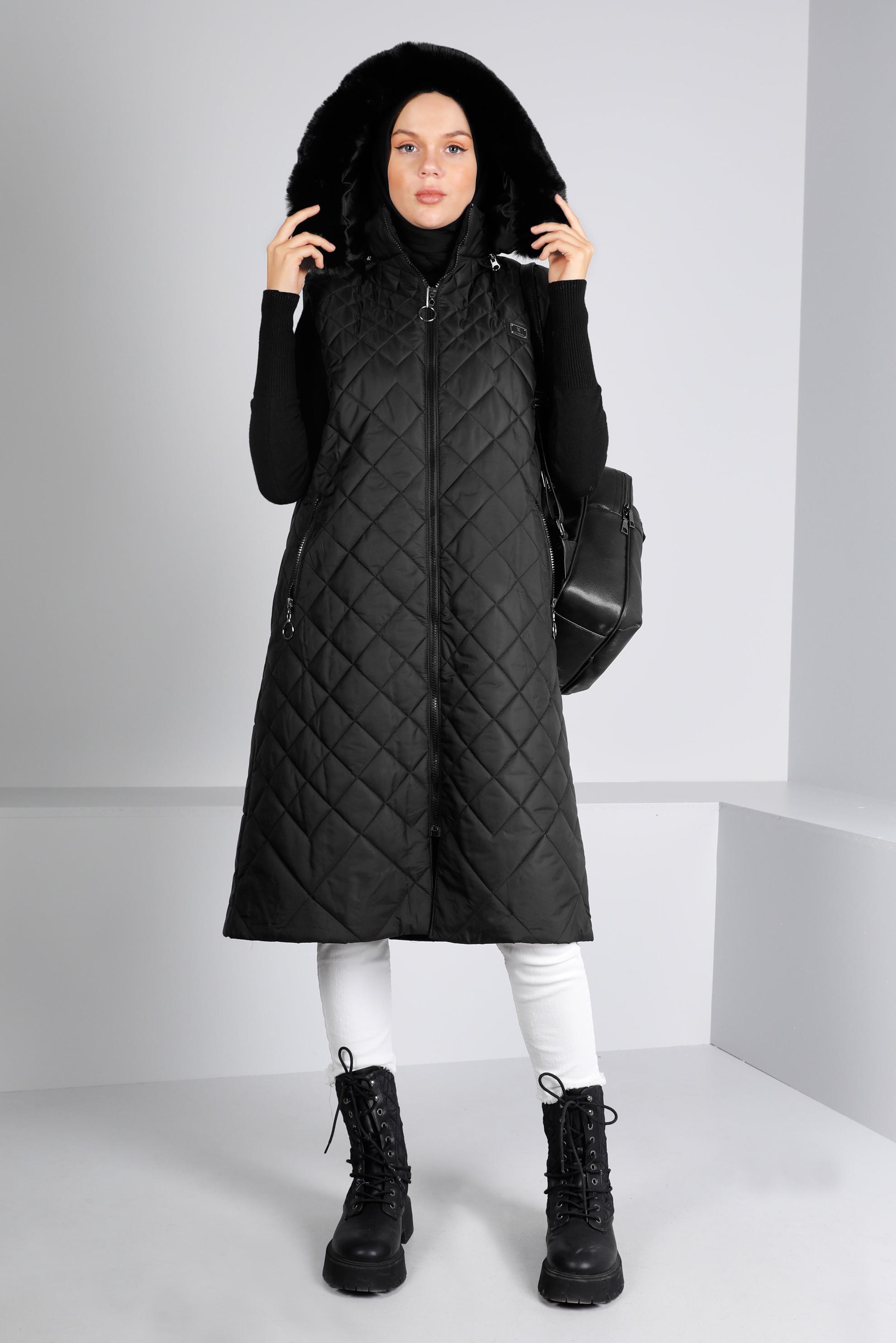 Hijab clothing BLACK ZIPPED QUILTED VEST 90335 
