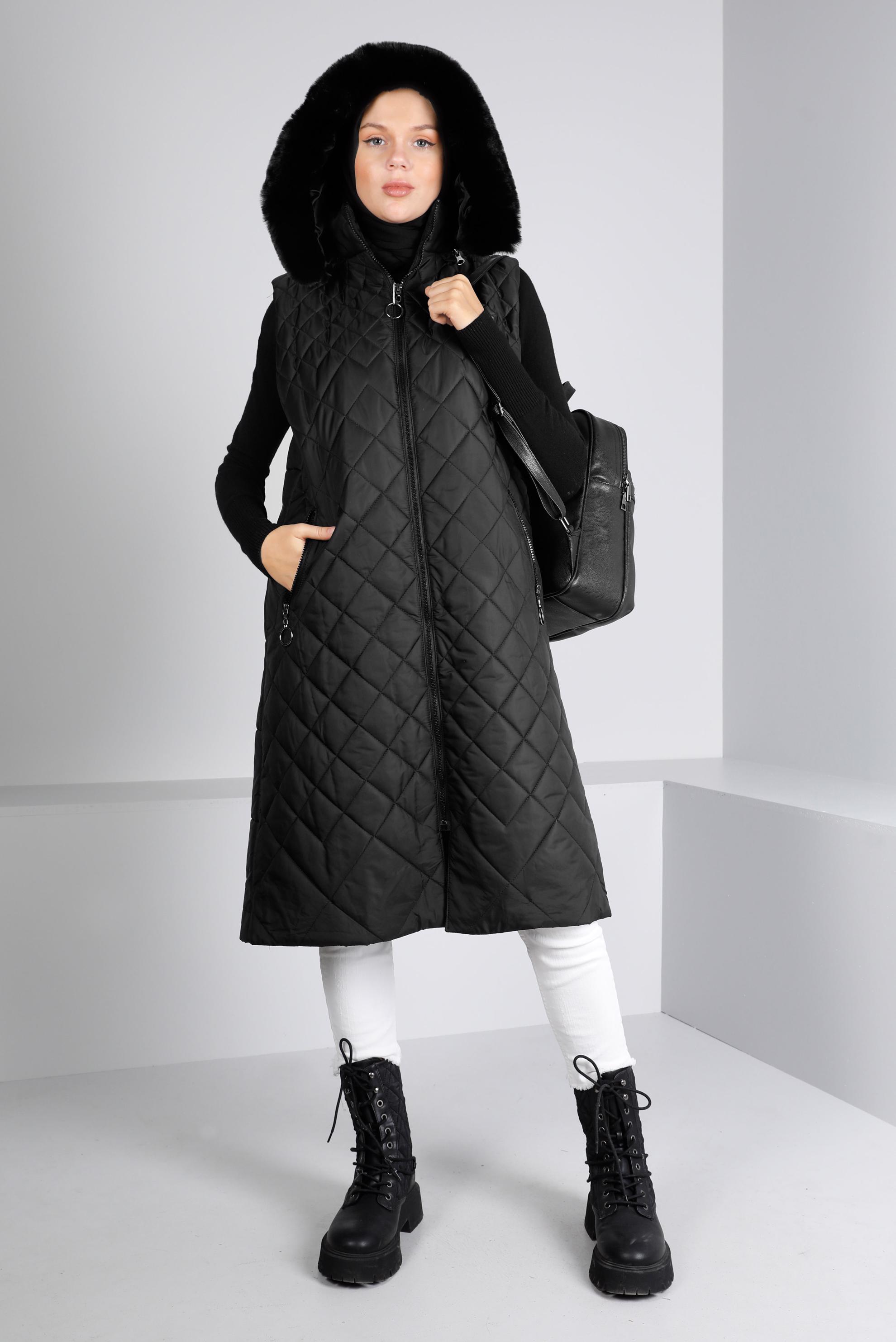 Hijab clothing BLACK ZIPPED QUILTED VEST 90335 