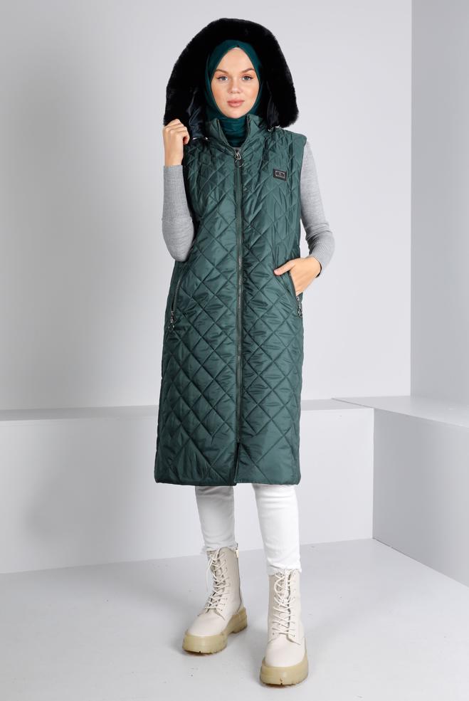 Vêtements hijab VERT GILET MATELASSÉ ZIPPÉ 90335 - ALVİNA