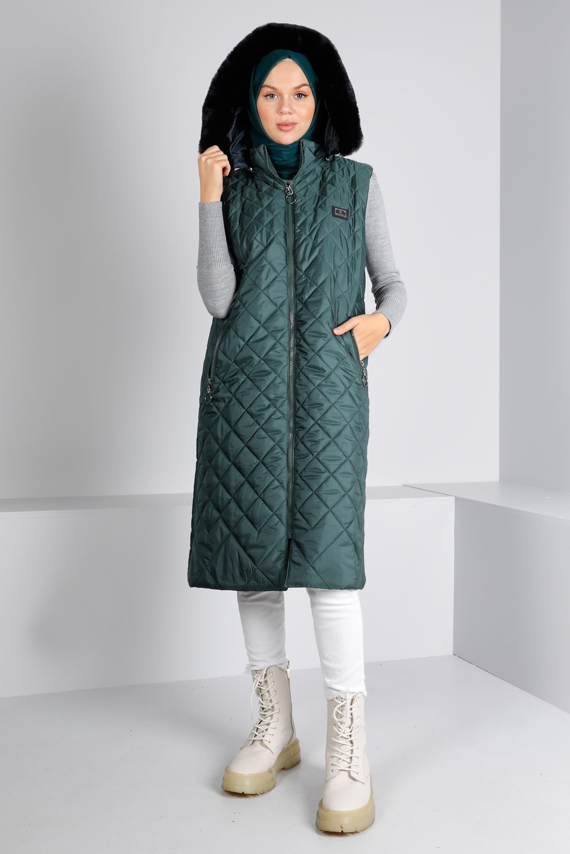 Vêtements hijab VERT GILET MATELASSÉ ZIPPÉ 90335