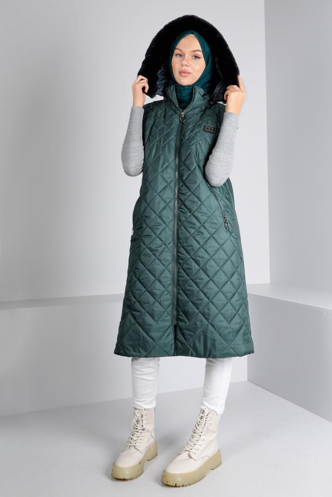 Vêtements hijab VERT GILET MATELASSÉ ZIPPÉ 90335 - ALVİNA