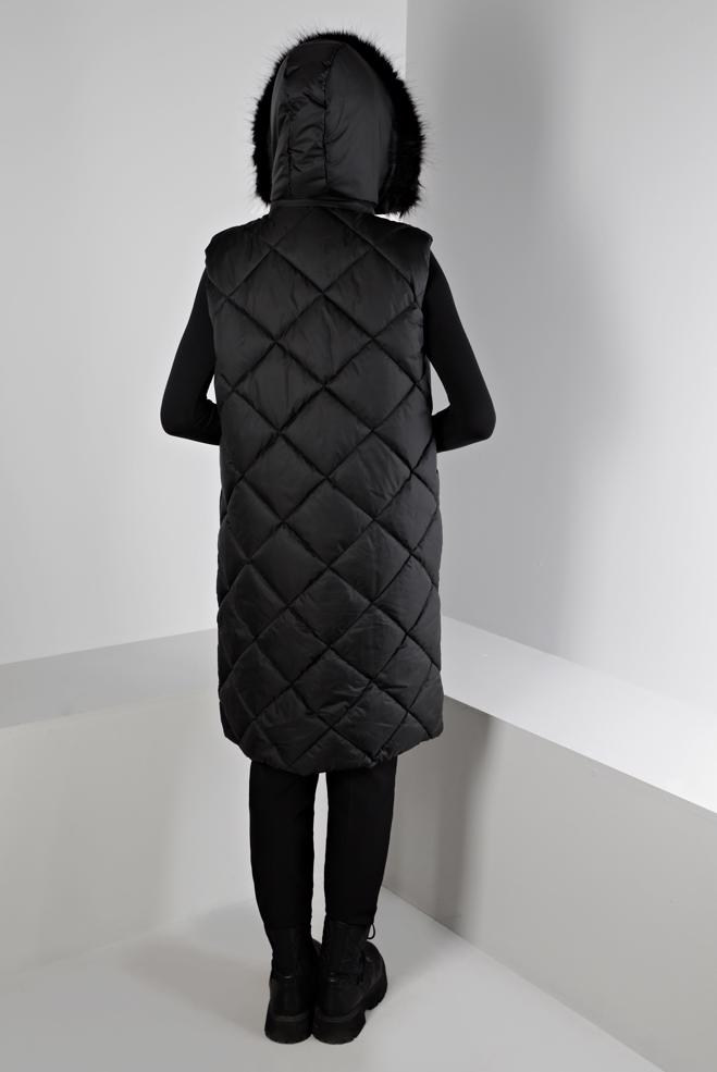Hijab clothing BLACK HOODED QUILTED PUFFER VEST 90336  - ALVİNA
