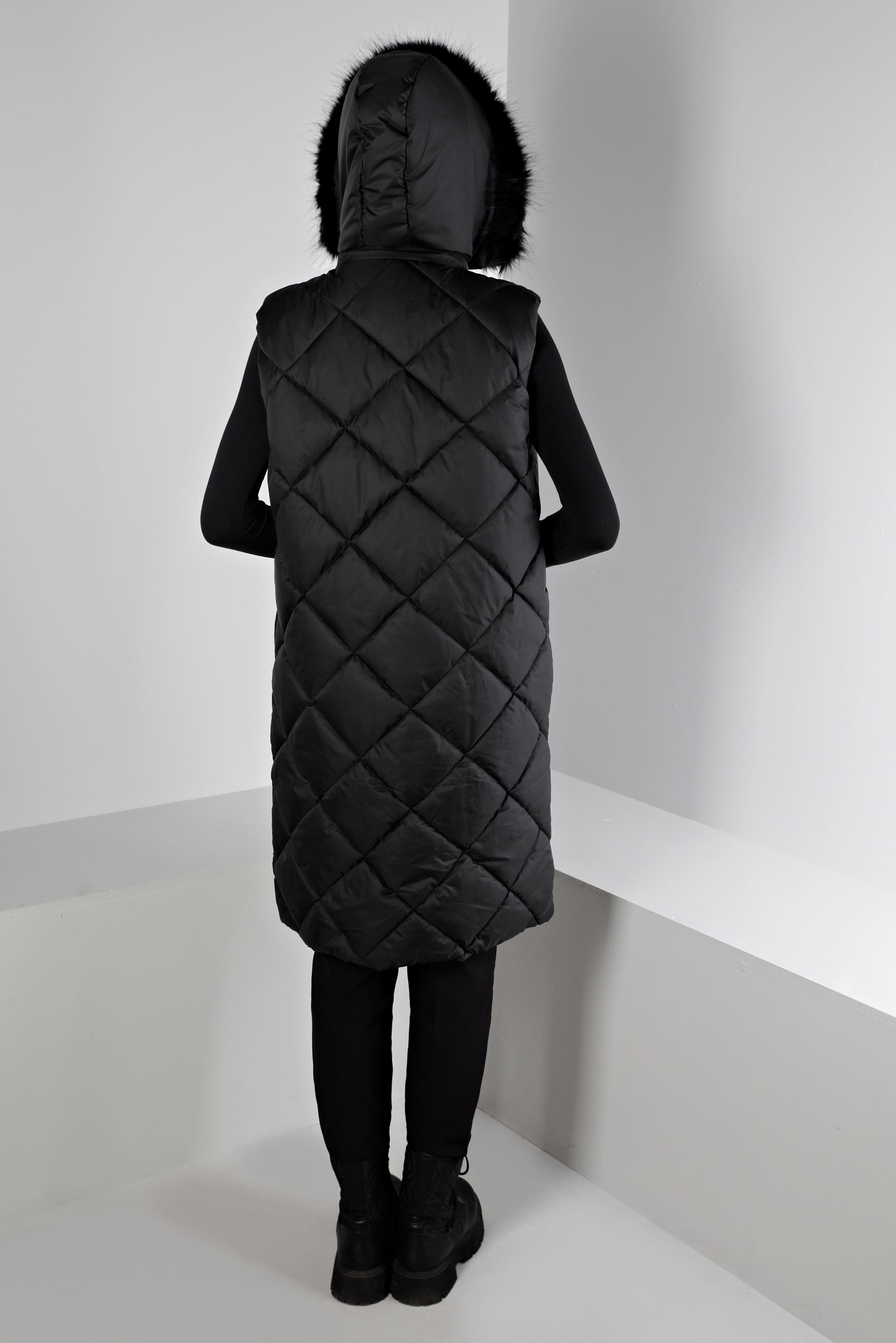 Hijab clothing BLACK HOODED QUILTED PUFFER VEST 90336 