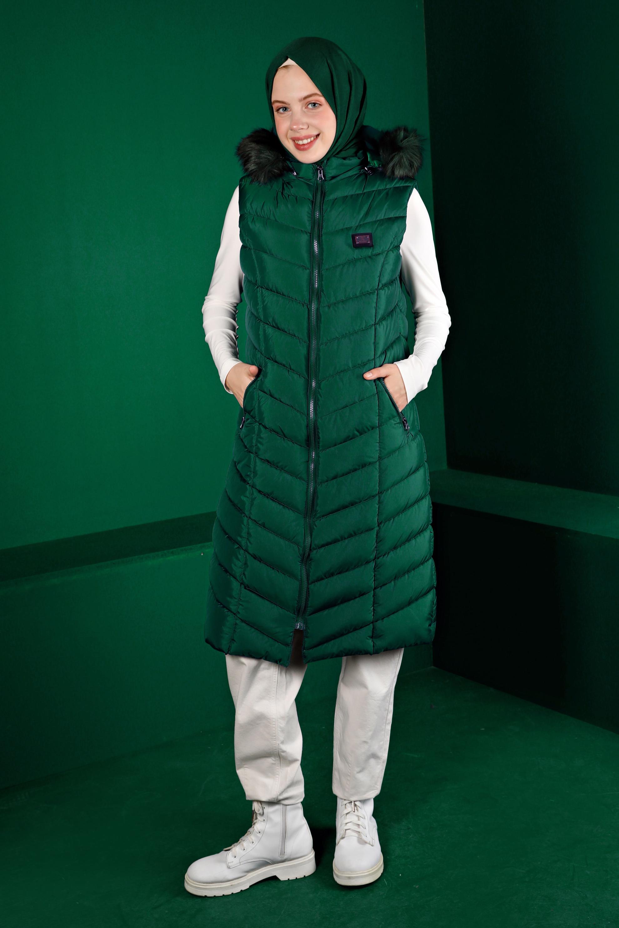 Vêtements hijab VERT VESTE REMBOURRÉE À CAPUCHE FOURRURE 90337