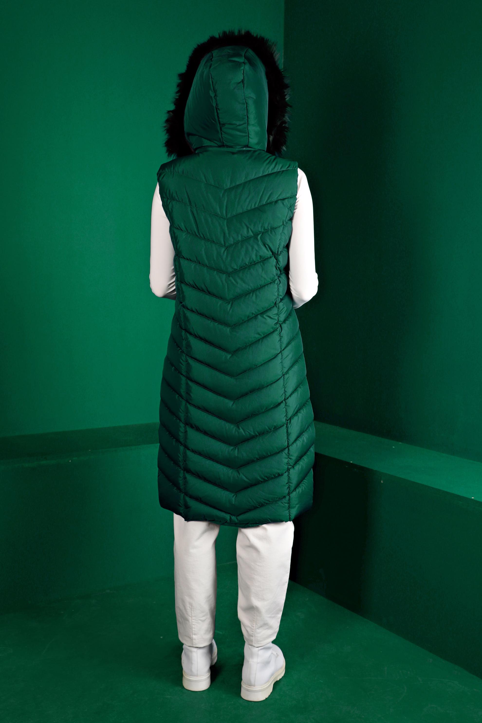 Vêtements hijab VERT VESTE REMBOURRÉE À CAPUCHE FOURRURE 90337