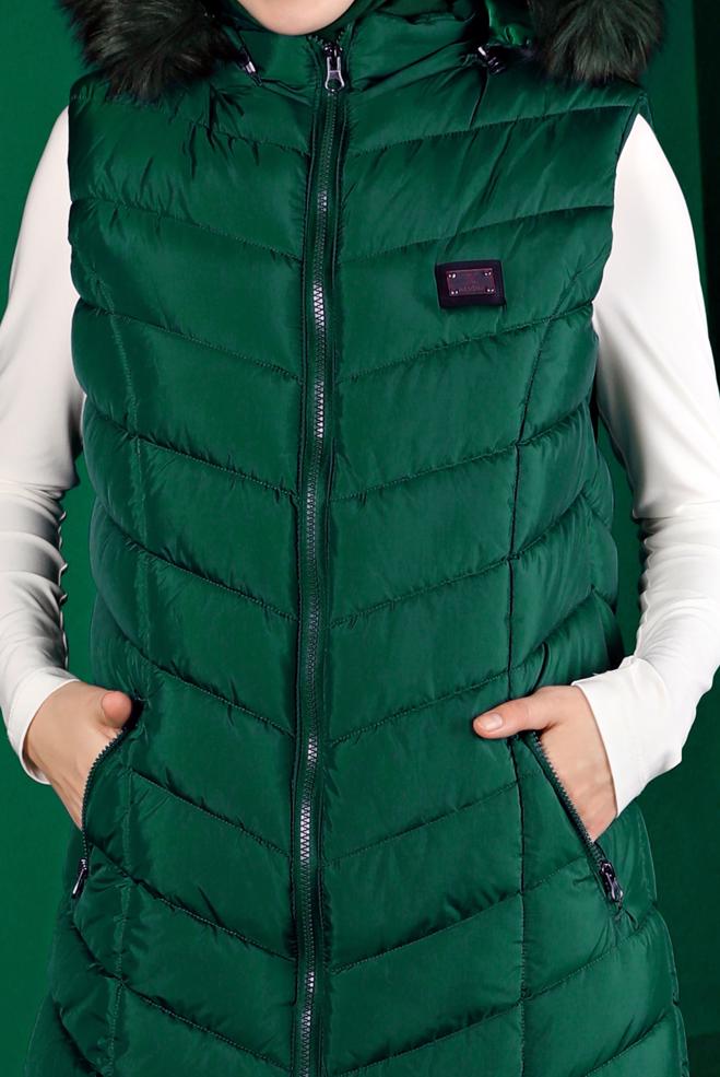 Vêtements hijab VERT VESTE REMBOURRÉE À CAPUCHE FOURRURE 90337 - ALVİNA