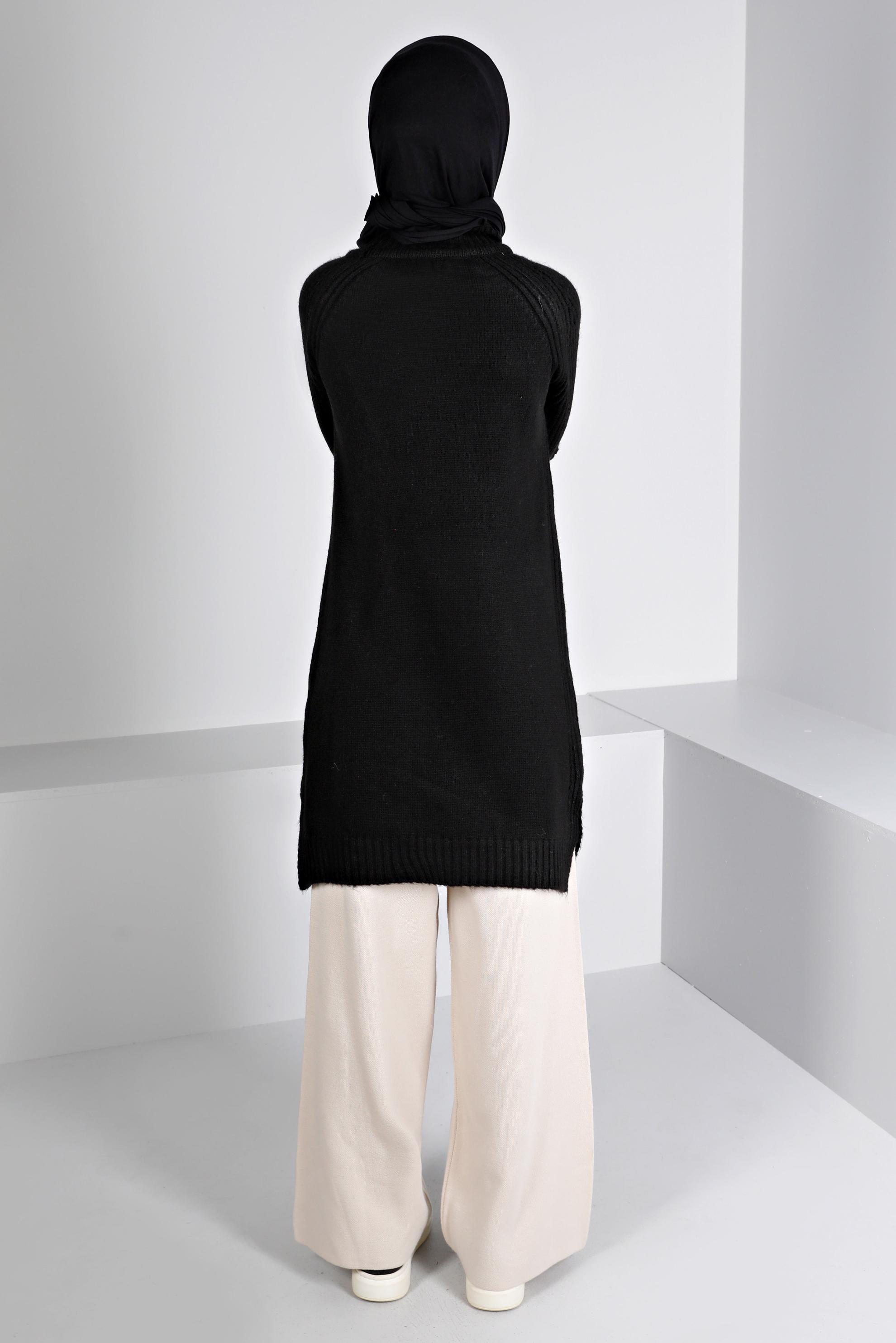 Tesettür giyim SİYAH ÖRGÜ DESENLİ TRİKO TUNİK 43184 