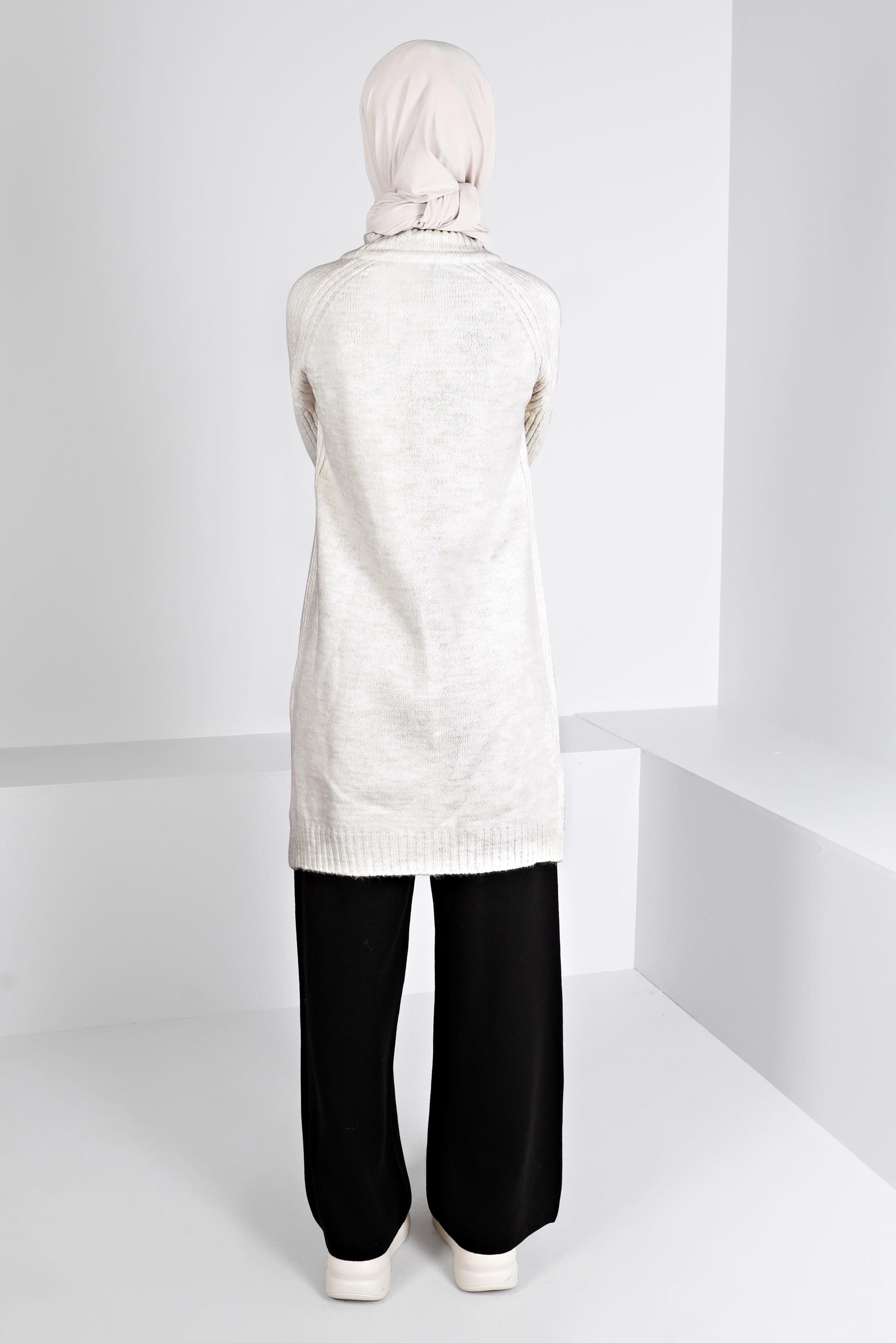 Tesettür giyim BEYAZ ÖRGÜ DESENLİ TRİKO TUNİK 43184 