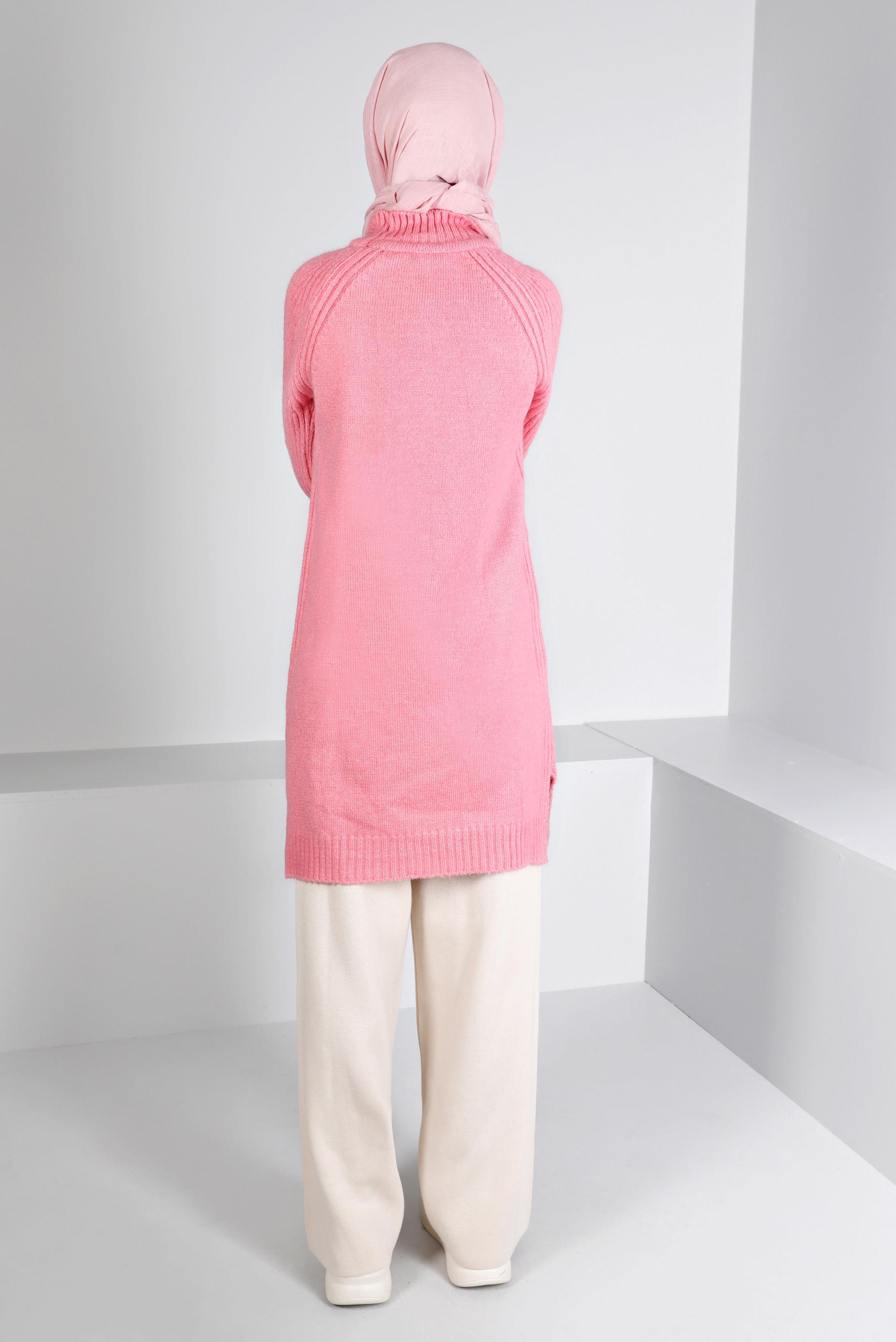 Tesettür giyim PUDRA ÖRGÜ DESENLİ TRİKO TUNİK 43184 