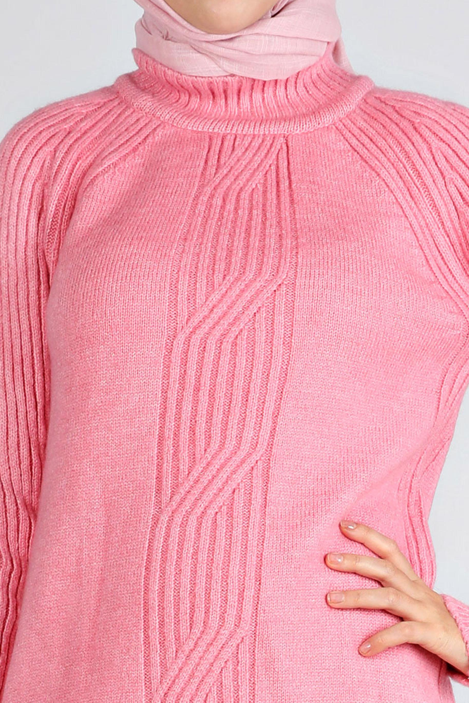 Tesettür giyim PUDRA ÖRGÜ DESENLİ TRİKO TUNİK 43184 