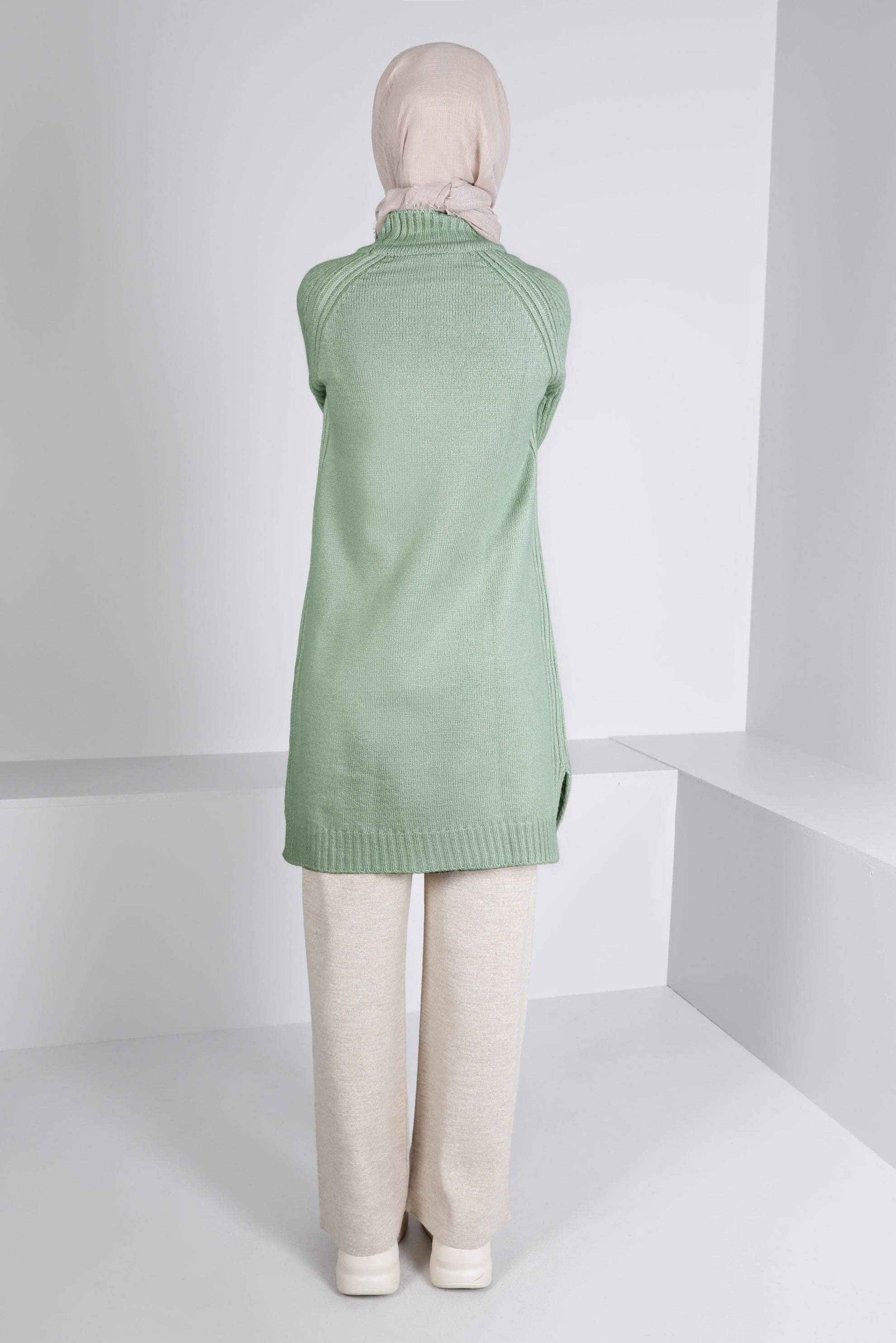 Tesettür giyim YEŞİL ÖRGÜ DESENLİ TRİKO TUNİK 43184 