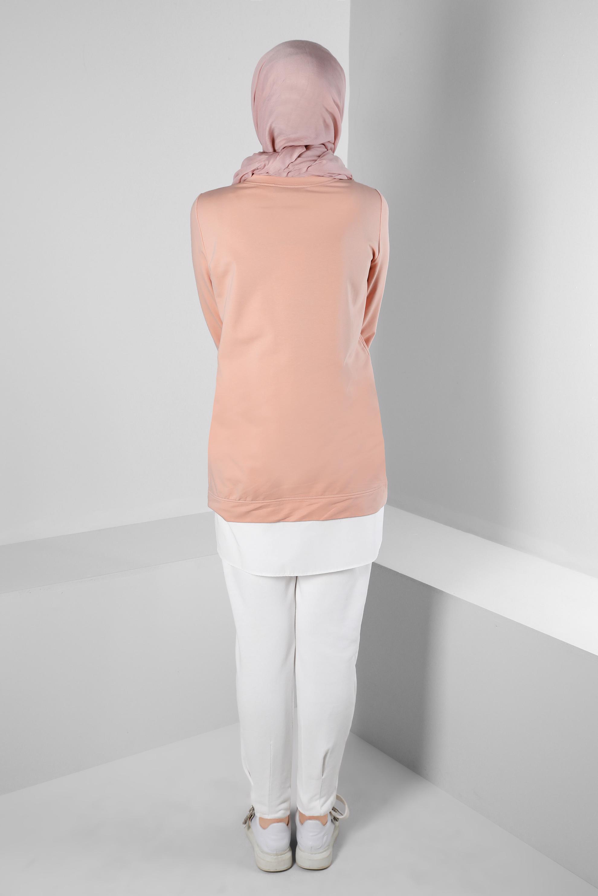 Tesettür giyim PUDRA YAZI VE ÇİÇEK BASKILI EŞOFMAN TUNİK 43556