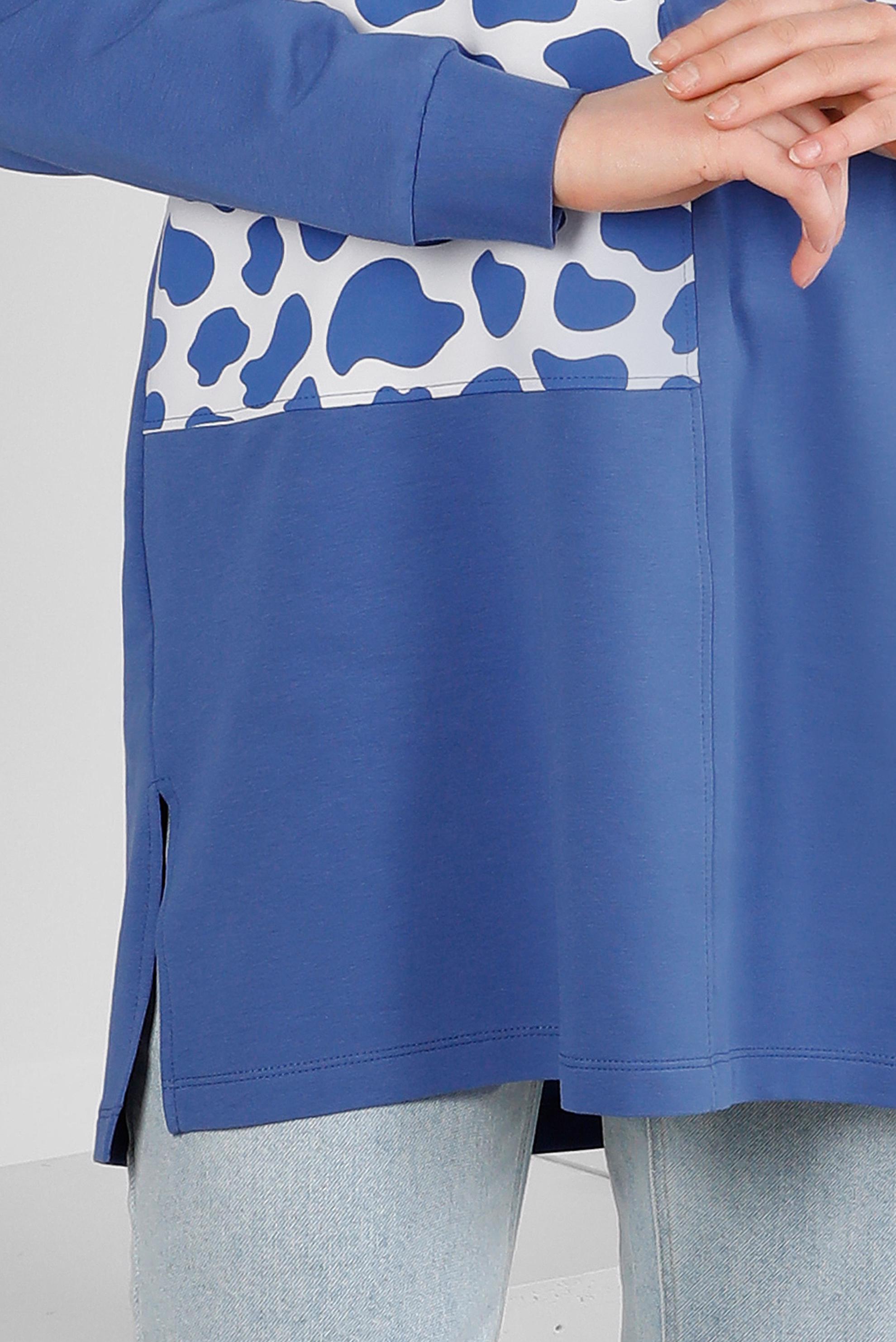 Tesettür giyim MAVİ DESENLİ BASKILI EŞOFMAN TUNİK 43621