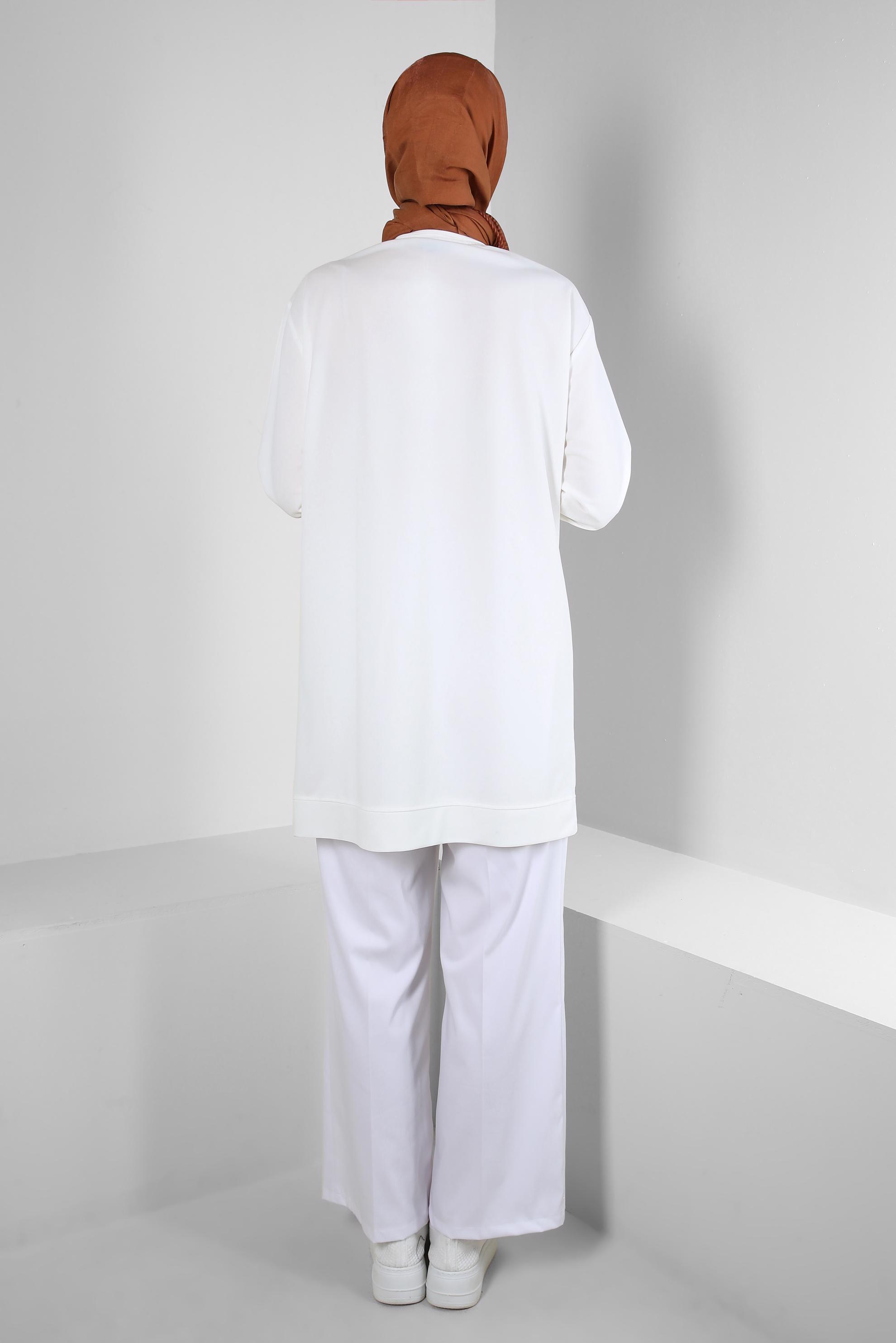 Tesettür giyim BEYAZ ÇİZGİ DETAYLI BİSİKLET YAKA EŞOFMAN TUNİK 43804