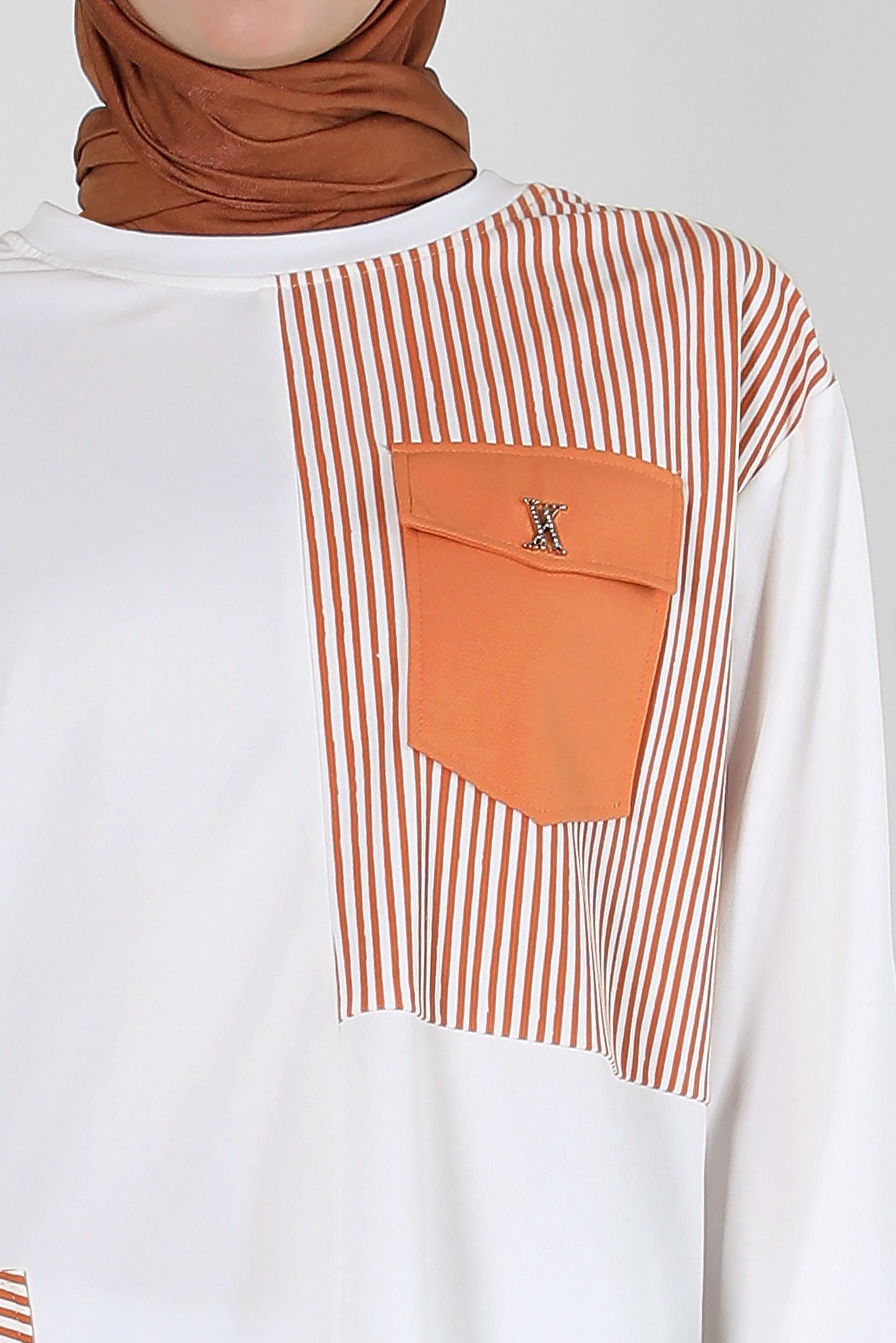 Tesettür giyim BEYAZ ÇİZGİ DETAYLI BİSİKLET YAKA EŞOFMAN TUNİK 43804