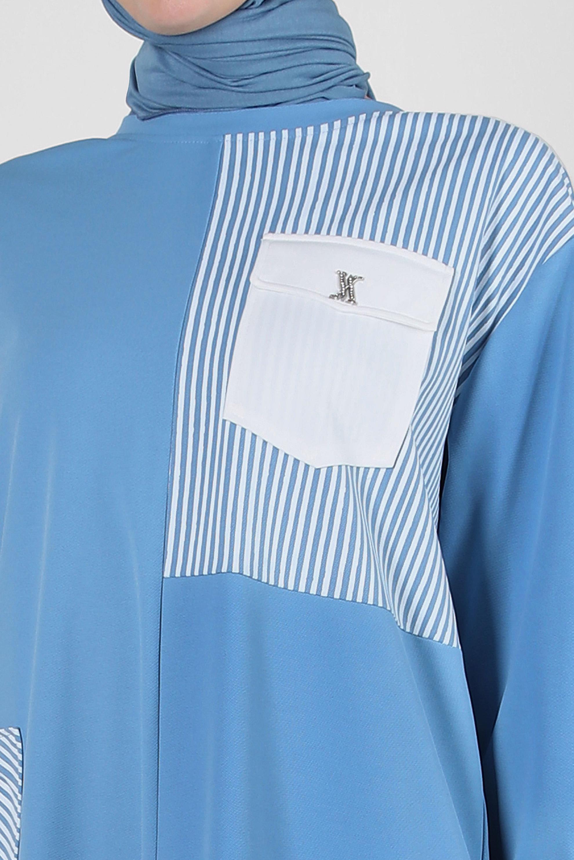 Tesettür giyim MAVİ ÇİZGİ DETAYLI BİSİKLET YAKA EŞOFMAN TUNİK 43804