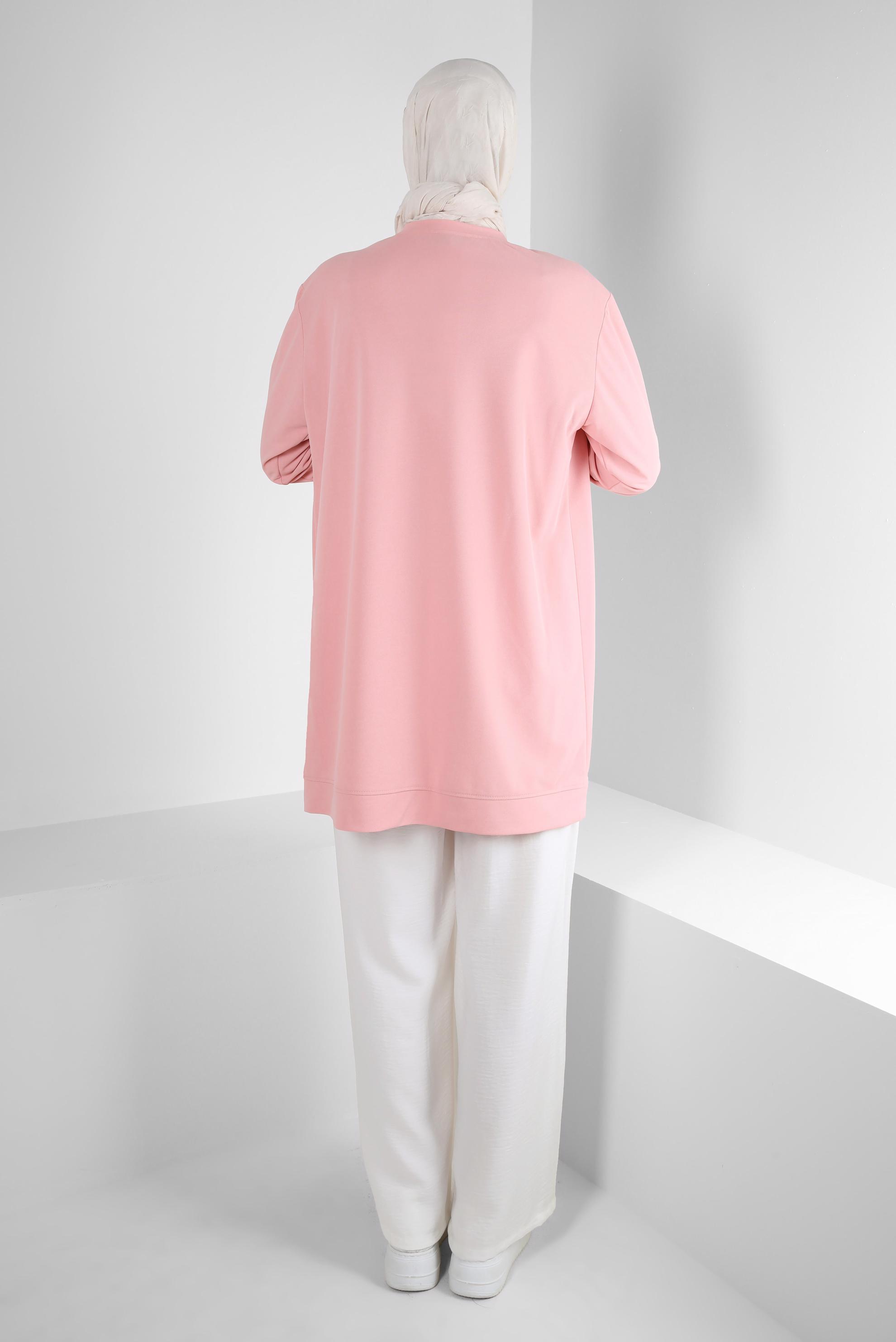 Tesettür giyim PUDRA ÇİZGİ DETAYLI BİSİKLET YAKA EŞOFMAN TUNİK 43804