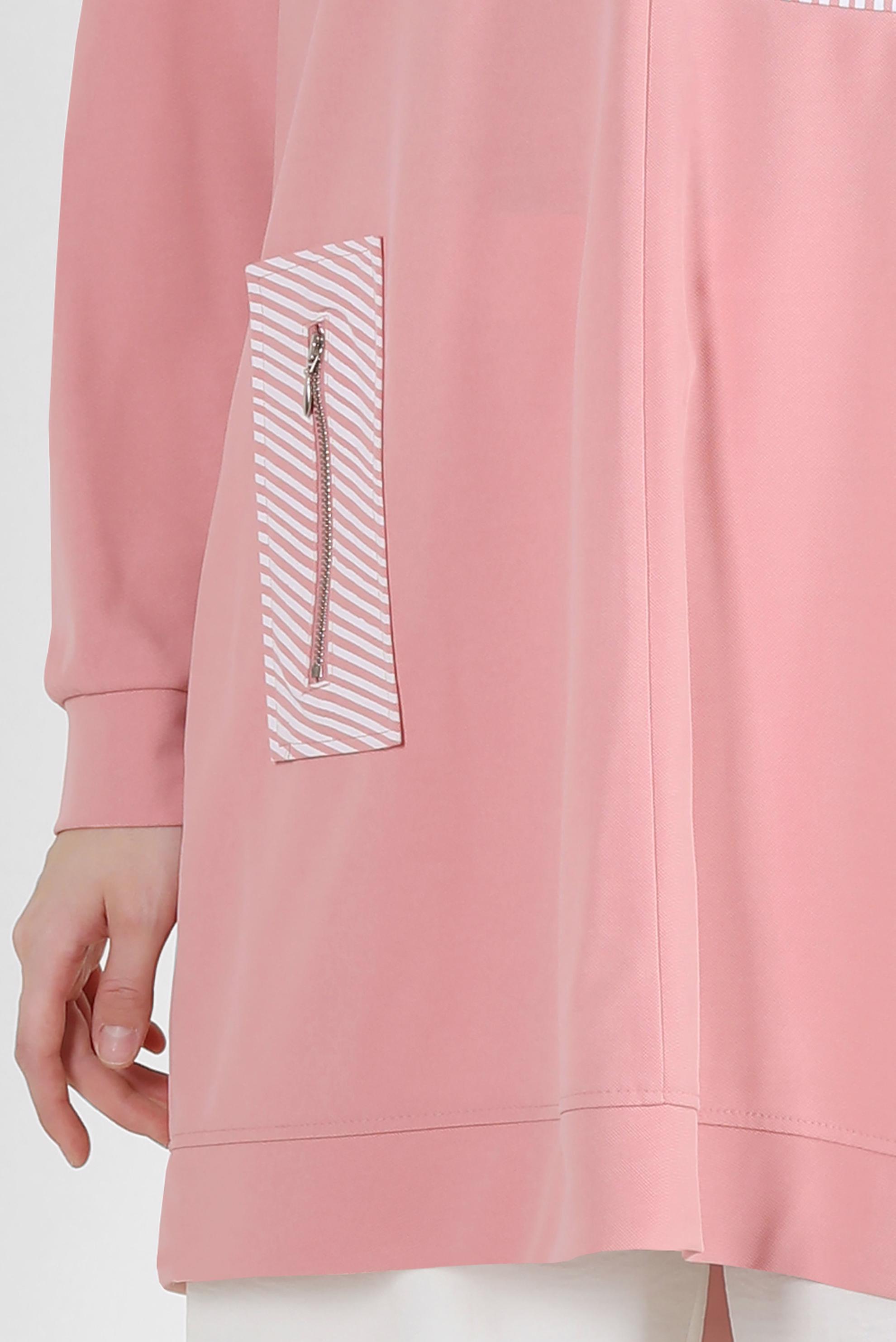 Tesettür giyim PUDRA ÇİZGİ DETAYLI BİSİKLET YAKA EŞOFMAN TUNİK 43804