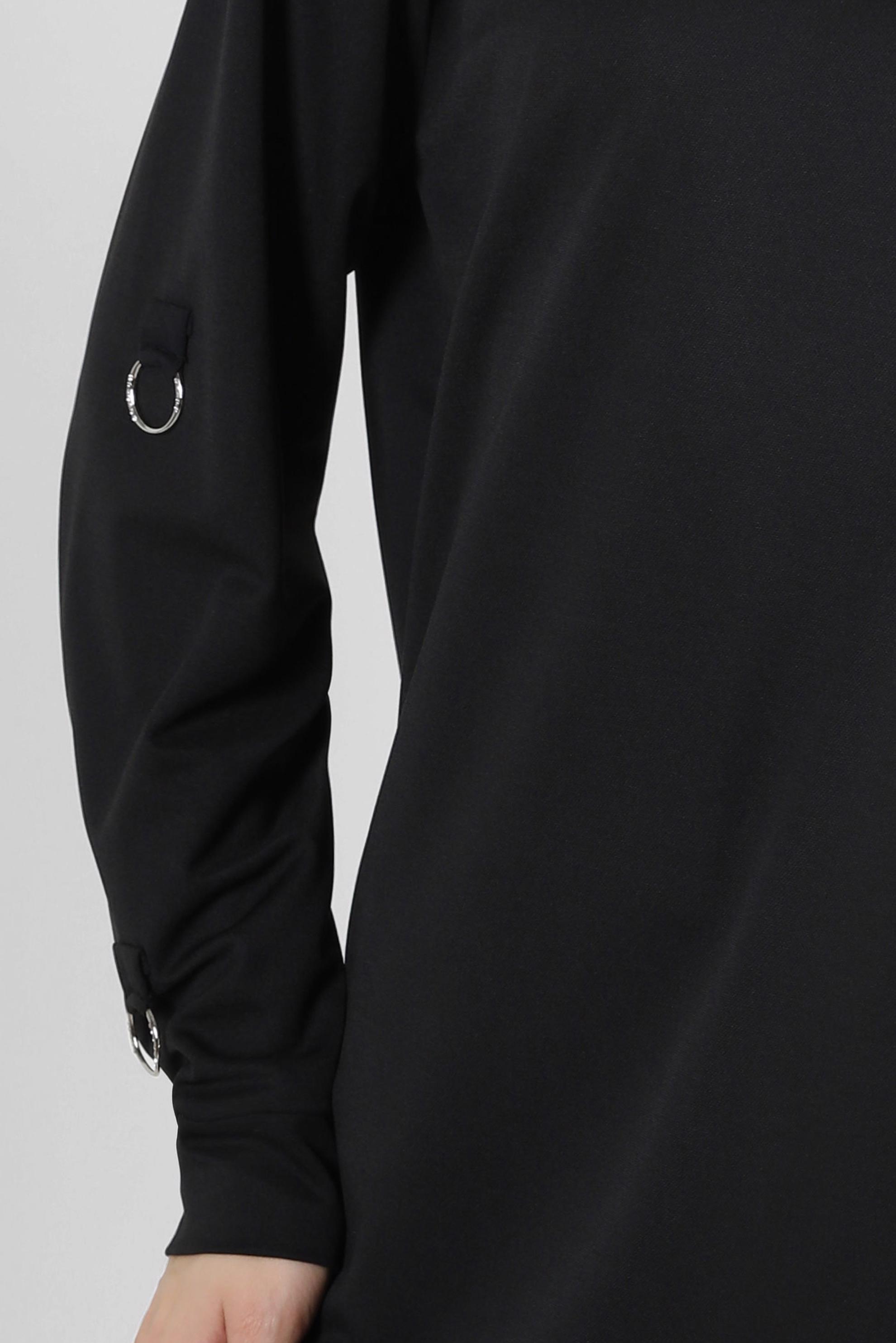 Tesettür giyim SİYAH METAL AKSESUARLI YAKASI BAĞLAMALI EŞOFMAN TUNİK 43851