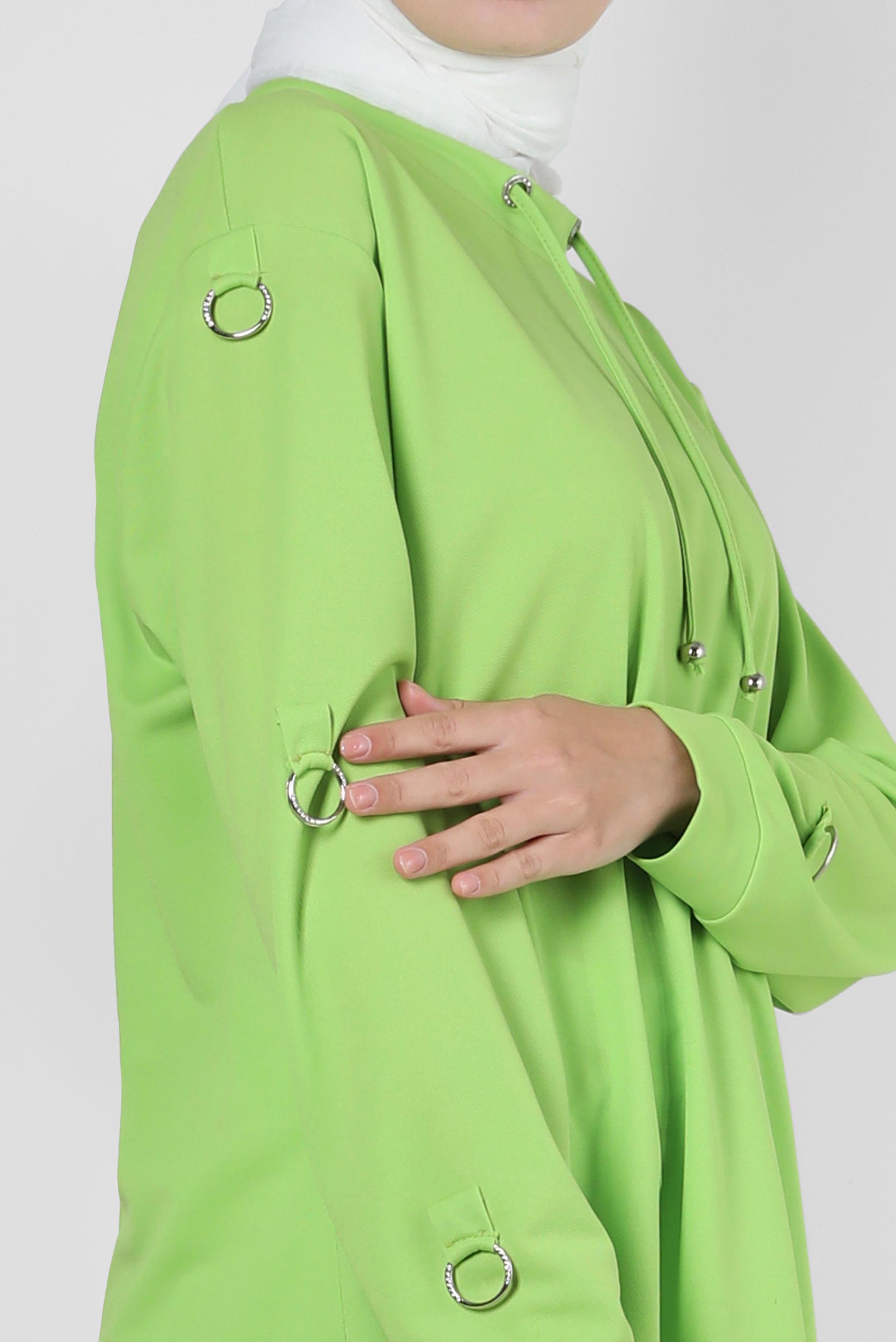 Tesettür giyim YEŞİL METAL AKSESUARLI YAKASI BAĞLAMALI EŞOFMAN TUNİK 43851