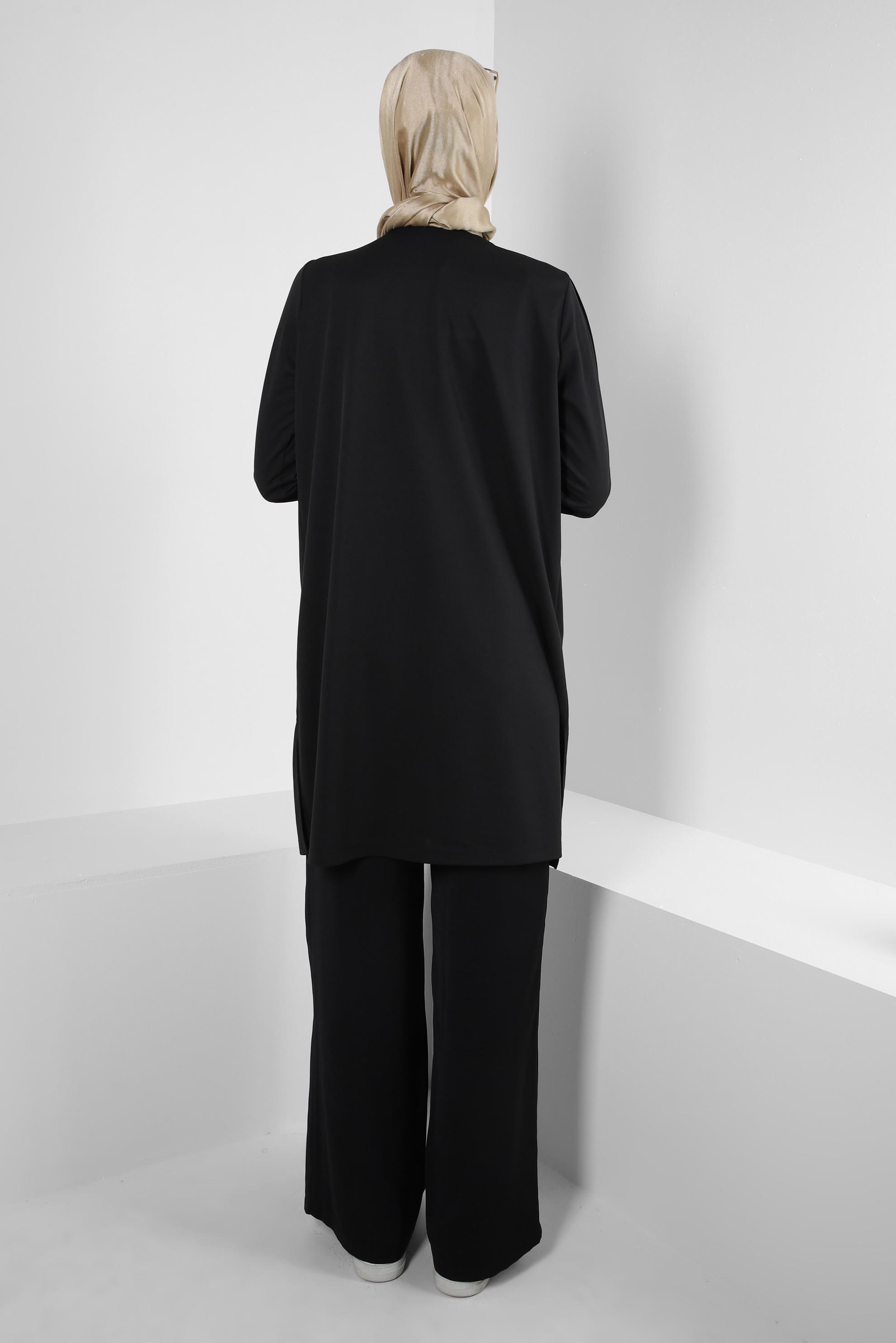 Tesettür giyim SİYAH METAL AKSESUARLI CEPLİ EŞOFMAN TUNİK 43885