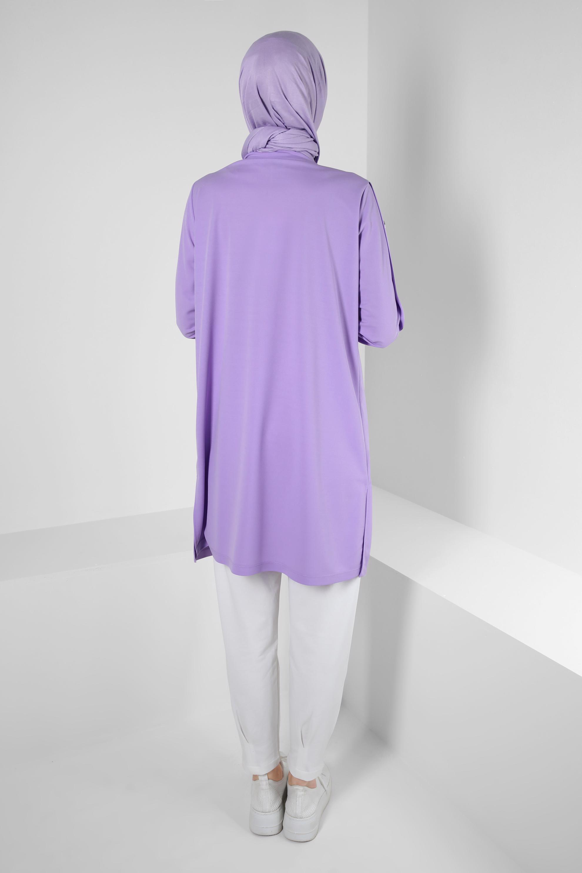 Tesettür giyim MOR METAL AKSESUARLI CEPLİ EŞOFMAN TUNİK 43885