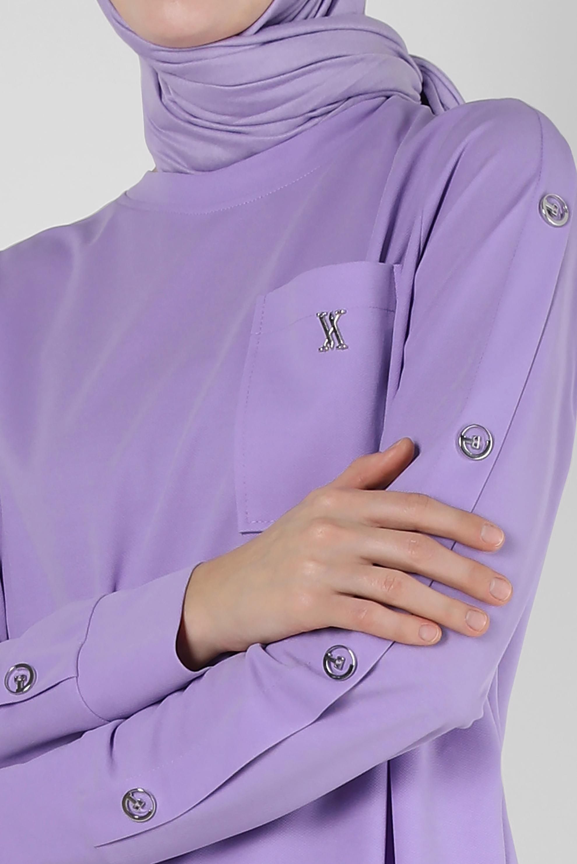 Tesettür giyim MOR METAL AKSESUARLI CEPLİ EŞOFMAN TUNİK 43885